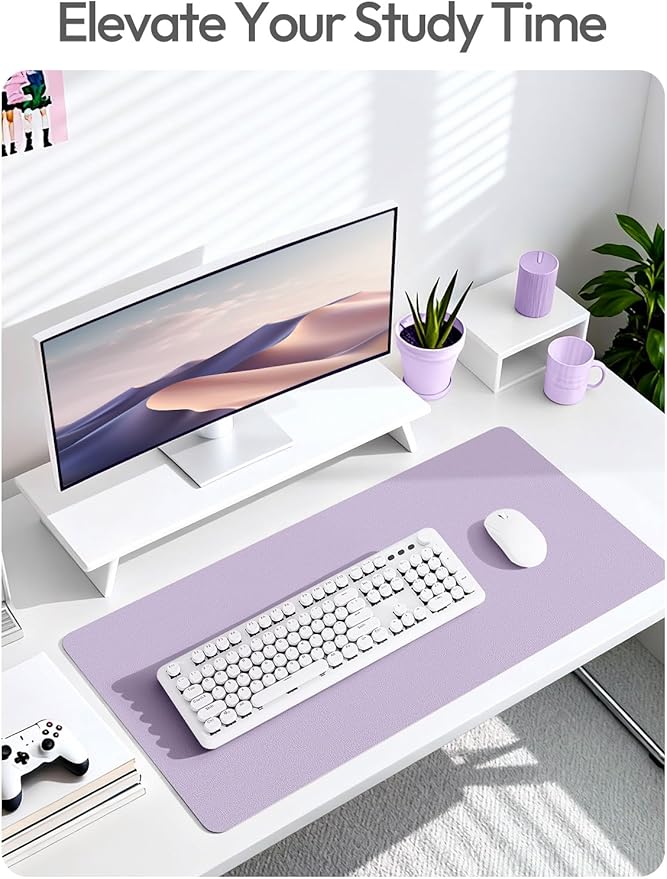 YSAGi Leather Desk Protector, Office Mat, Large Mouse Mat, Non-Slip PU Leather Blotter, Laptop Desk Pad, Waterproof Writing Pad for Office and Home (Light Purple, 31.5" x 15.8")