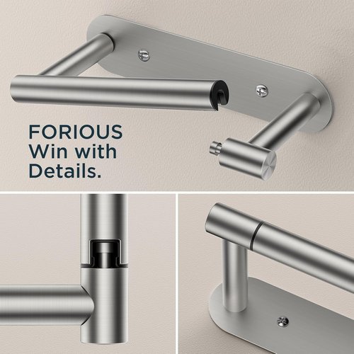 FORIOUS Toilet Paper Holder - Rustproof Stainless Steel Pivoting Design | Adhesive or Screw Mount, 2 Pack Brushed Nickel