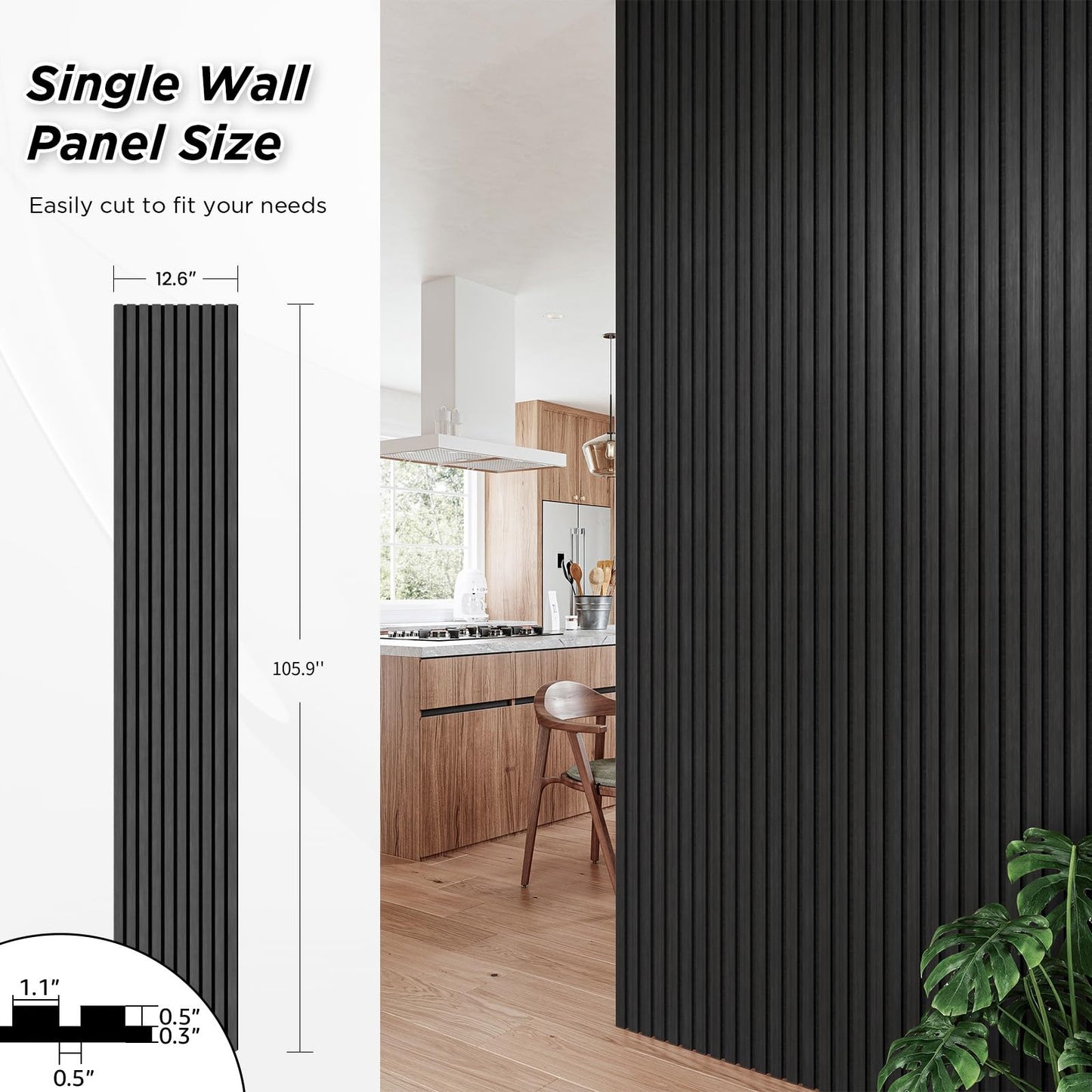 Smartstandard 2 Pack 105.9" x 12.6" Wood Slat Wall Panels, Soundproof Wooden Wall Panels, Acoustic Wood Panels for Wall, 3D Fluted Wood Panels for Interior Wall Decor, Deep Gray