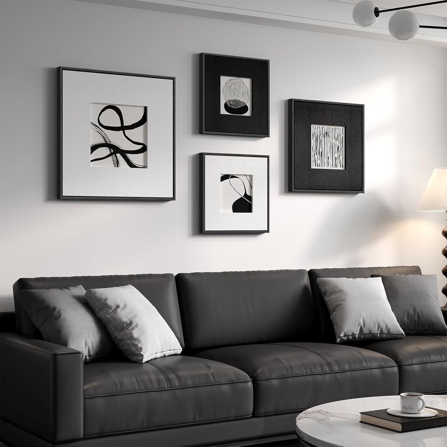 Skiennix 3D Textured Black and White Abstract Wall Art - 4 Piece Modern Paintings for Home Decor