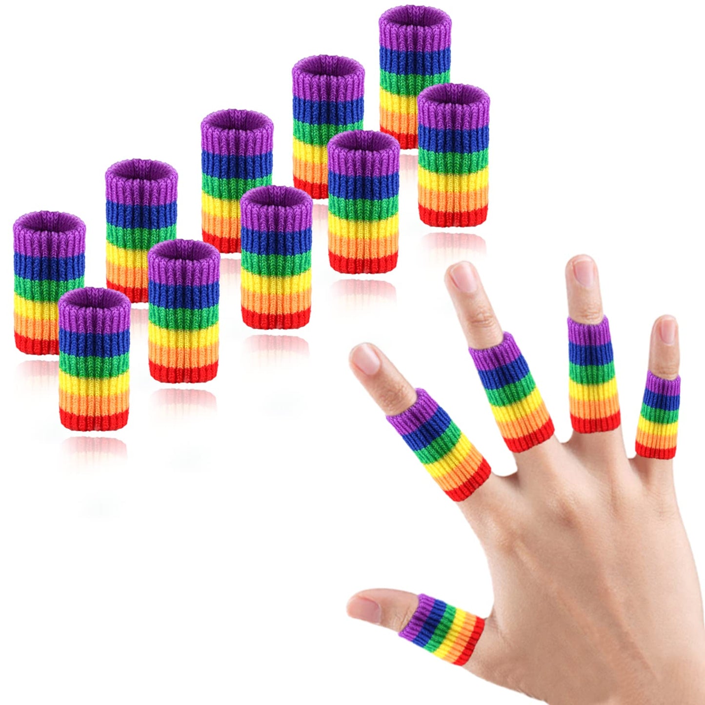 EDNYZAKRN Finger Compression Sleeves Support, Finger Protectors Cots for Arthritis Swelling Basketball Sport, Breathable Elastic (10, Rainbow, One Size)