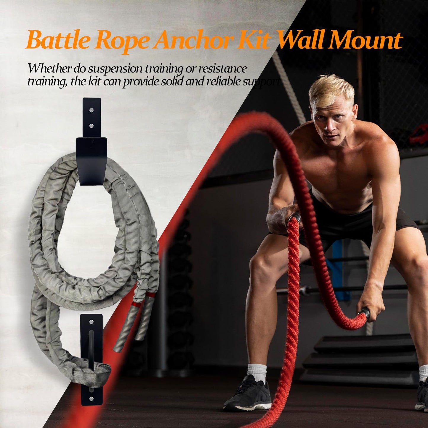 Mibcocny Battle Rope Anchor Kit Wall Mount, Set With Workout Wall Anchor And Rope Hook For 30-50 Feet, 1-2.5" Battle Ropes For Home Gym, Battle Rope Wall Mount Holder, Heavy Duty Gym Storage Rack
