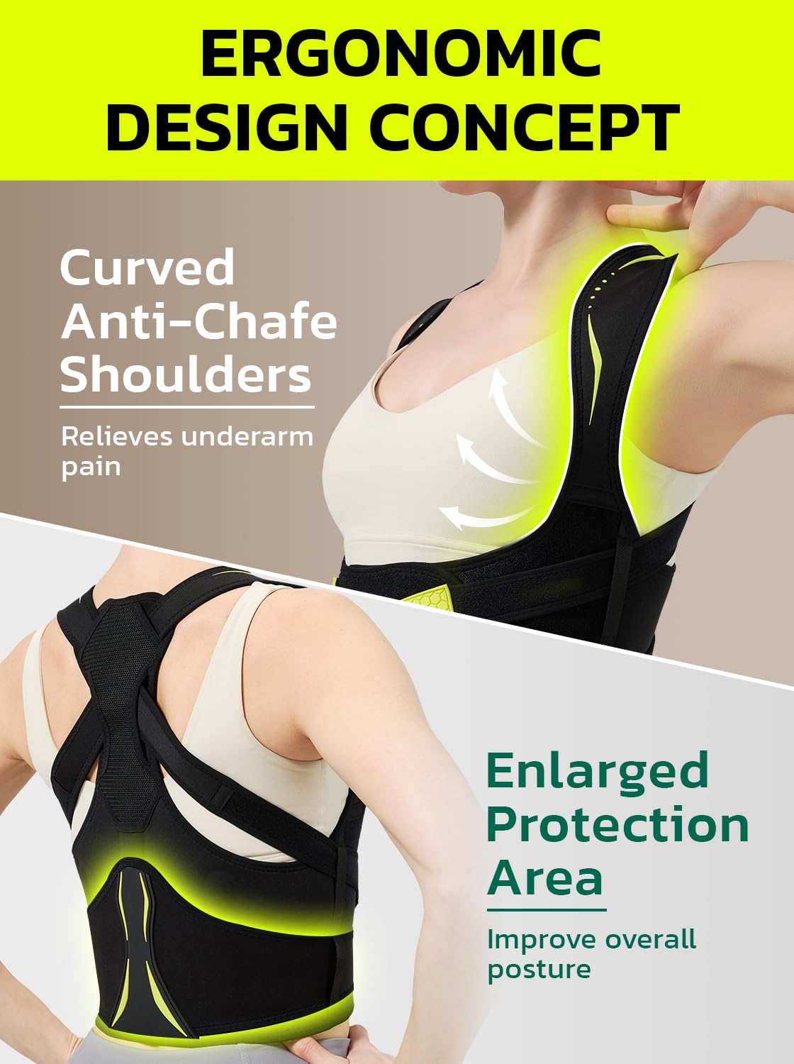 aoFIT Posture Corrector for Women：Adjustable Back Brace for Pain Relief & Back Straightener Improve Rounded Shoulders, Hunchback Correction, Back Support with Fashionable Design Black (Medium)