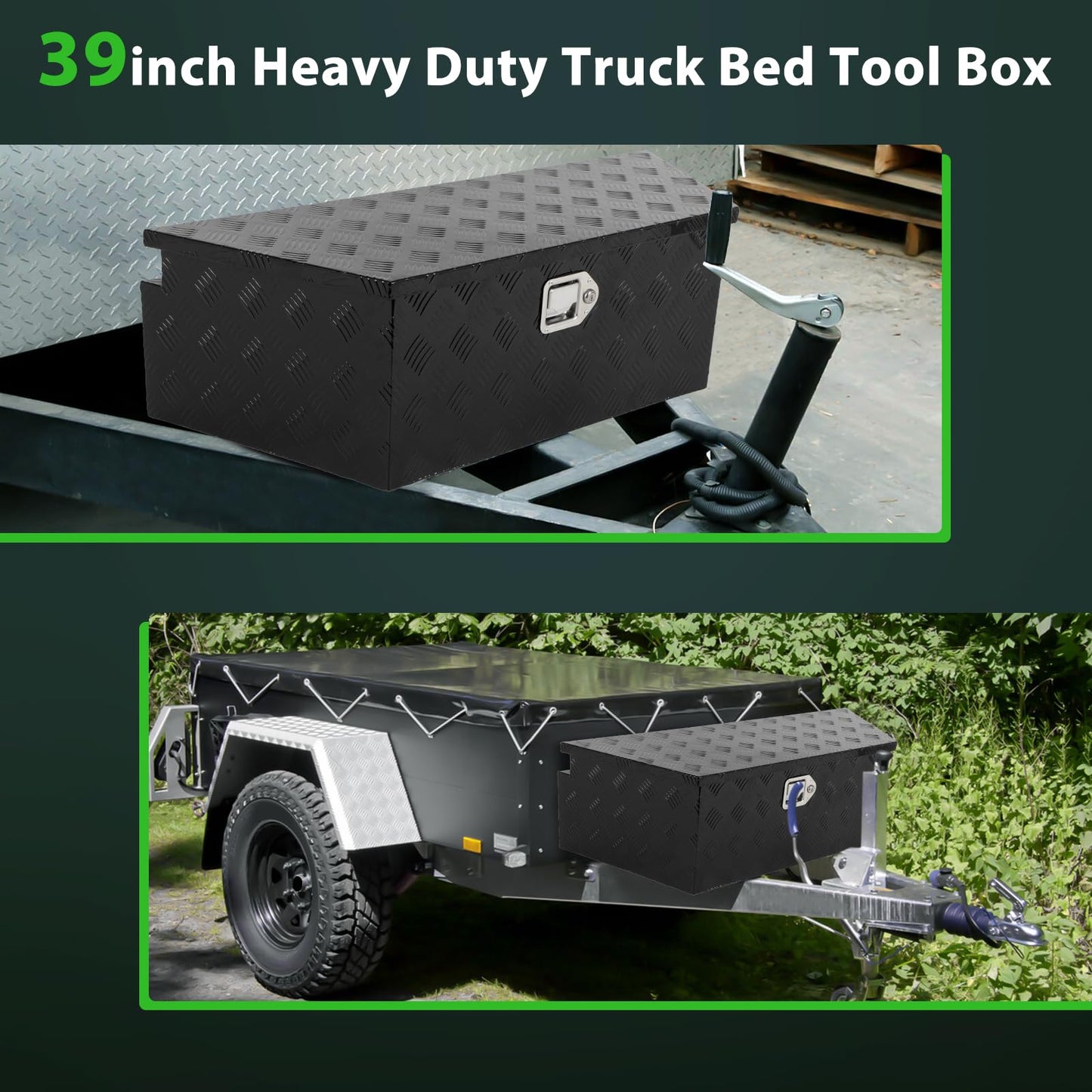 SCITOO 39 Inch Aluminum Diamond Plate Truck Bed Tool Box,Heavy Duty Crossover Storage for Most Full Size Pickups,Lockable Weatherproof Chest,Fits 39" Truck Beds,Easy Access to Load and Unload