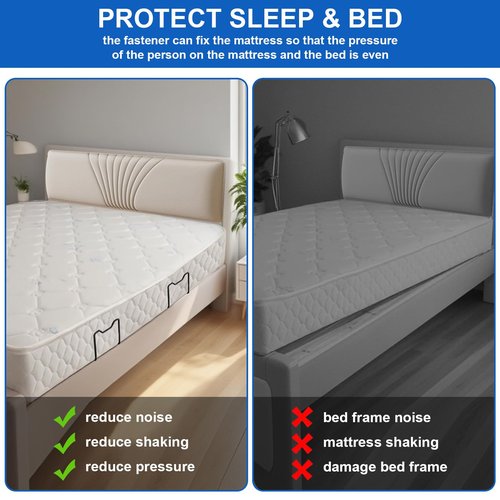 Jevuoyee 4 Pack Heavy-Duty Mattress Gripper, Reinforced & Extra-Long Retainer Bar, Metal Non-Slip Mattress Slide Stopper, Universal Fit for Most Bed Frames to Prevent Sliding (Black)