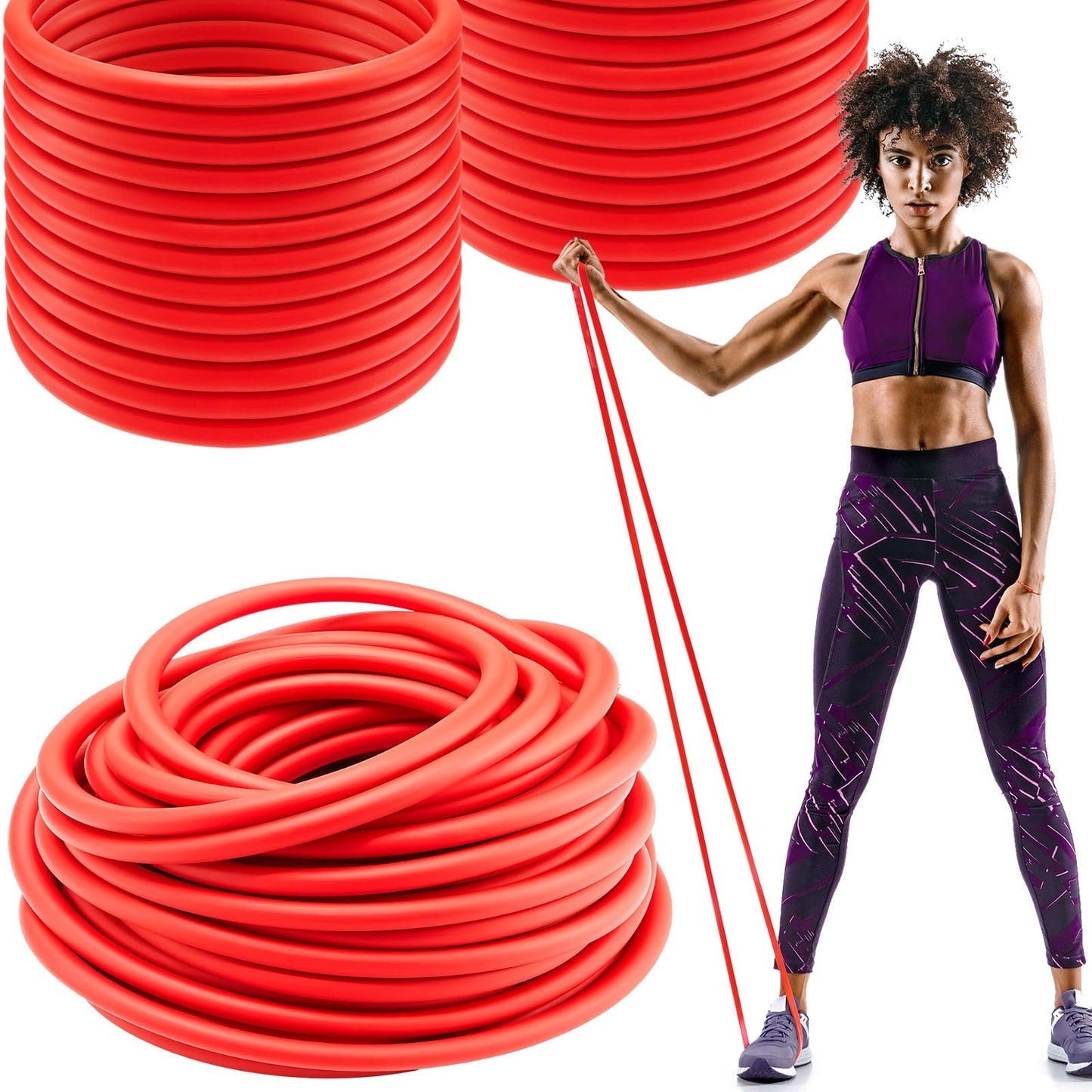 Wesnoy 1 Roll Resistance Tubes Exercise Tubing 50ft Exercise Bands Tubing for Therapy, Lower Pilates, Home Workouts, Rehab Core(Red,Beginner Level 3)