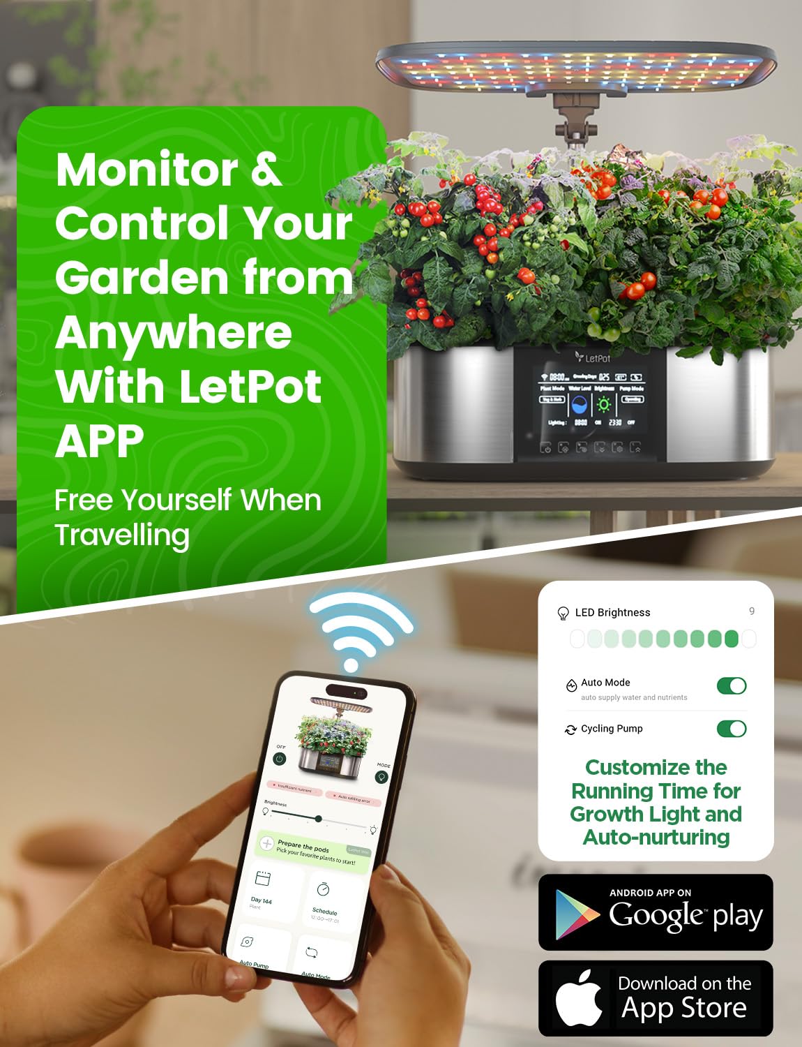 LetPot LPH-Max Hydroponics Growing System Kit, 21 Pods APP & WiFi Automatic Controlled Smart Indoor Garden with 36W LED Grow Light, Auto Drip Irrigation Kits, Self-Managed Nurturing & Watering