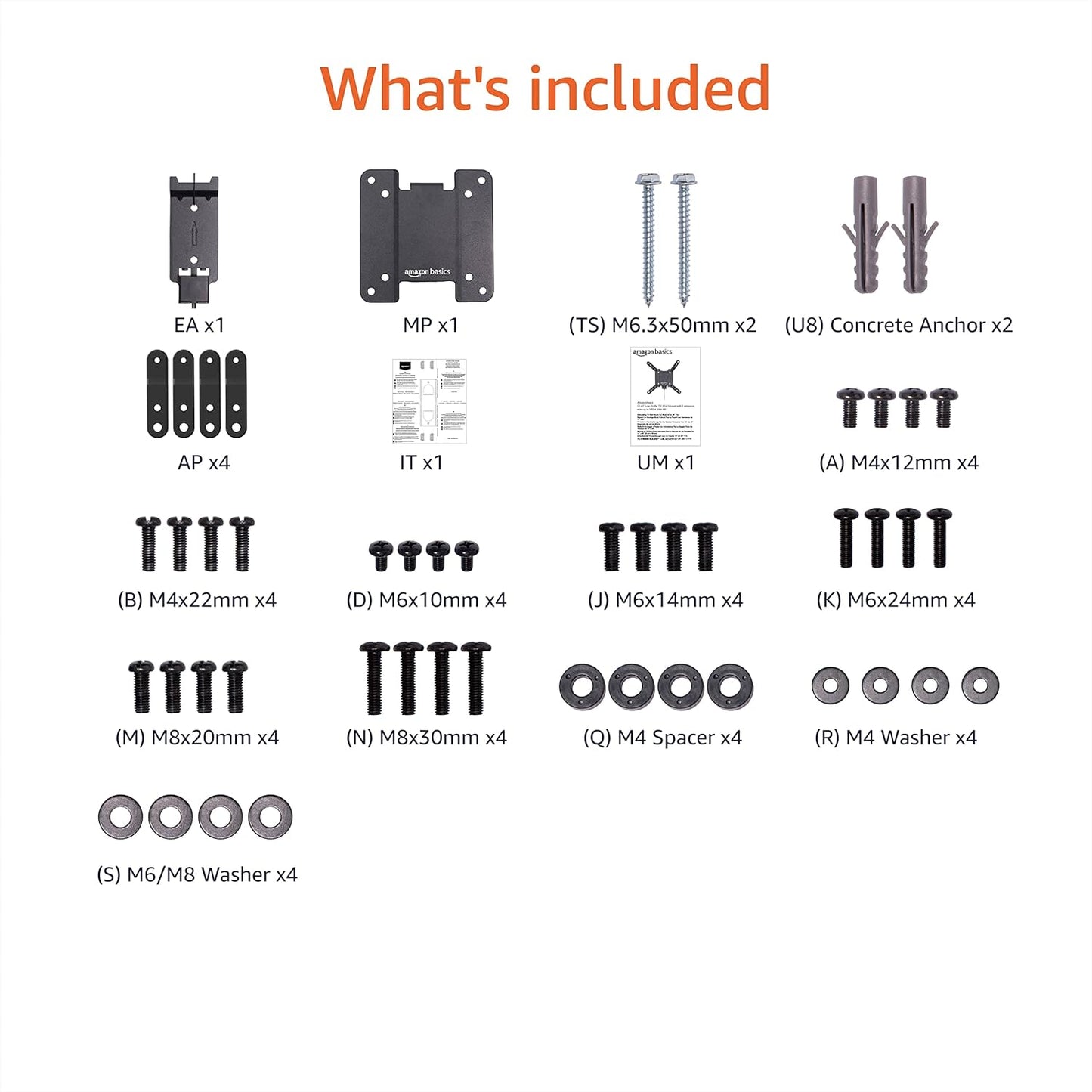 Amazon Basics 12" 40" 200x200, 40 lbs Fixed Flat TV Wall Mount, Low Profile, for to TVs, VESA Capacity