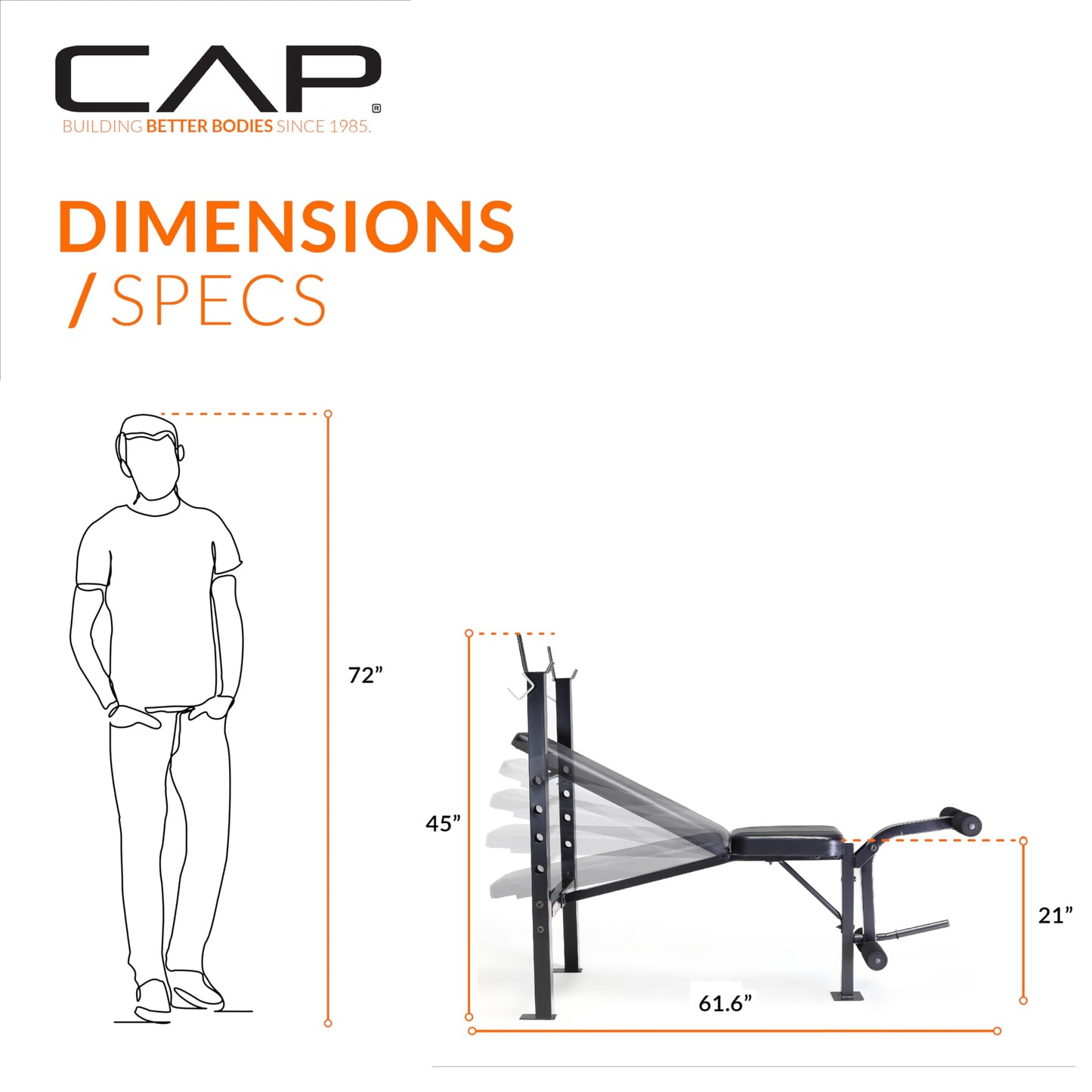 CAP Barbell Standard Weight Bench with Leg Developer and a 100 LB Vinyl Weight Set – Adjustable Backrest, Barbell, and Cement Plates for Home Gym