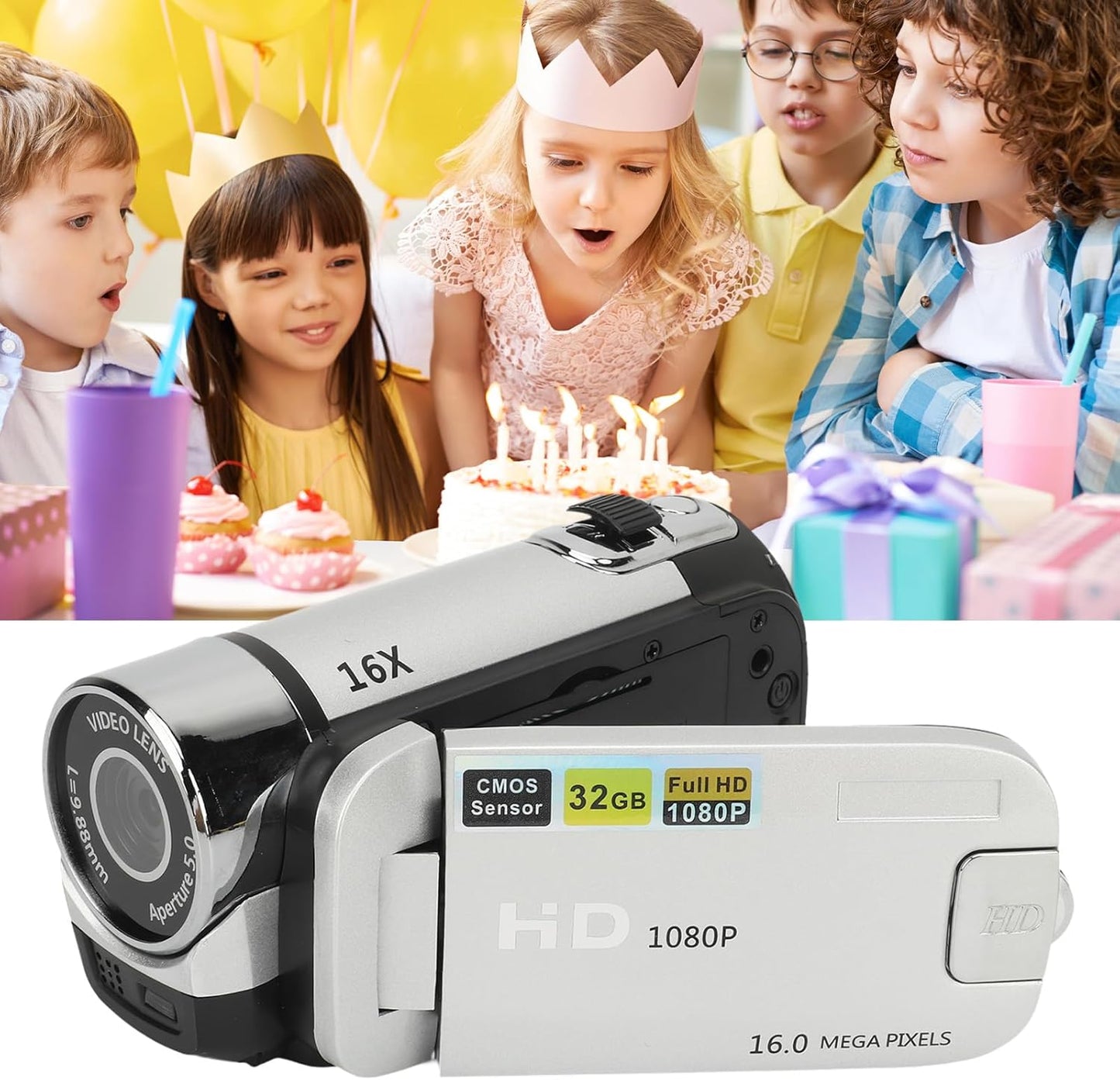 Zopsc 1080P, 16MP, 16X 2.4 Inch Digital Video Camera, Zoom, Rotatable Screen, Fill Light, Camcorder for Vlogging