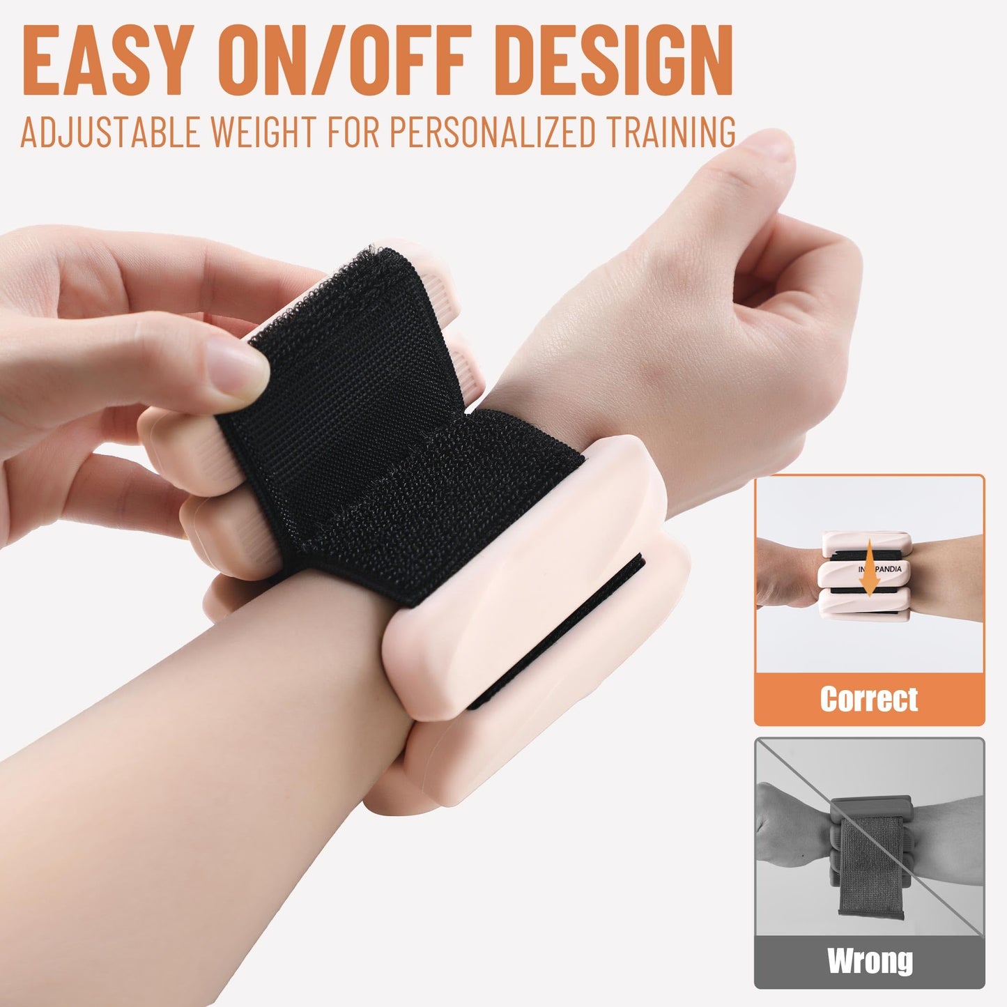 INDEPANDIA Wrist & Ankle Weights for Women and Men, 2lbs Pair Adjustable Silicone Weighted Bangles for Arm & Leg Workouts, Perfect for Pilates, Yoga, Walking & Home Fitness Training Blush Beige