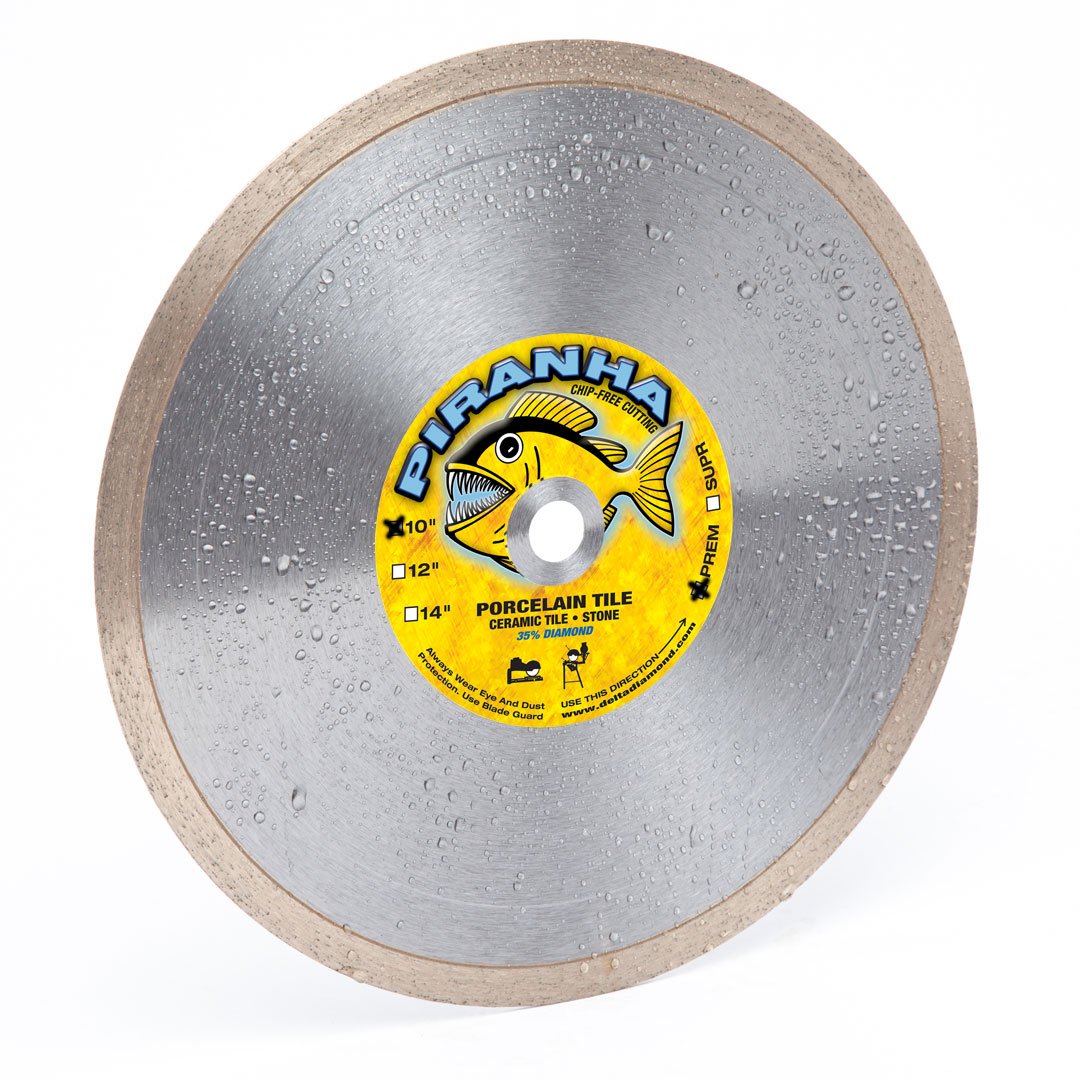 Delta Diamond Piranha Premium 10 Inch 3 Pack Tile Saw Diamond Blade, 5/8" Arbor, Continuous Rim, Wet Cutting Porcelain, Ceramic, Stone (10" 3pcs)