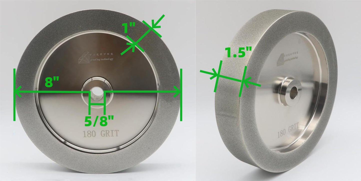 CBN Wheel 8 Inch, CBN Grinding Wheels 8" Diameter, 5/8" Bore, 1.5" Wide, 1" Down the Side, Suitable for Sharpening Woodturning and HSS Tools (600 Grit)