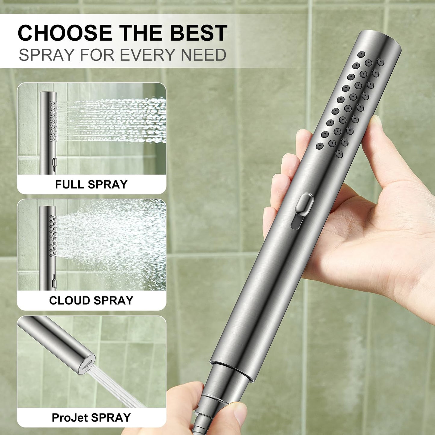 KENES Square Rainfall Shower System Faucet Set, Brushed Nickel Rain Shower Head and Handle Set, 10 Inch Stainless Shower Head with Handheld Spray (Shower Valve Included), LJ-6026A