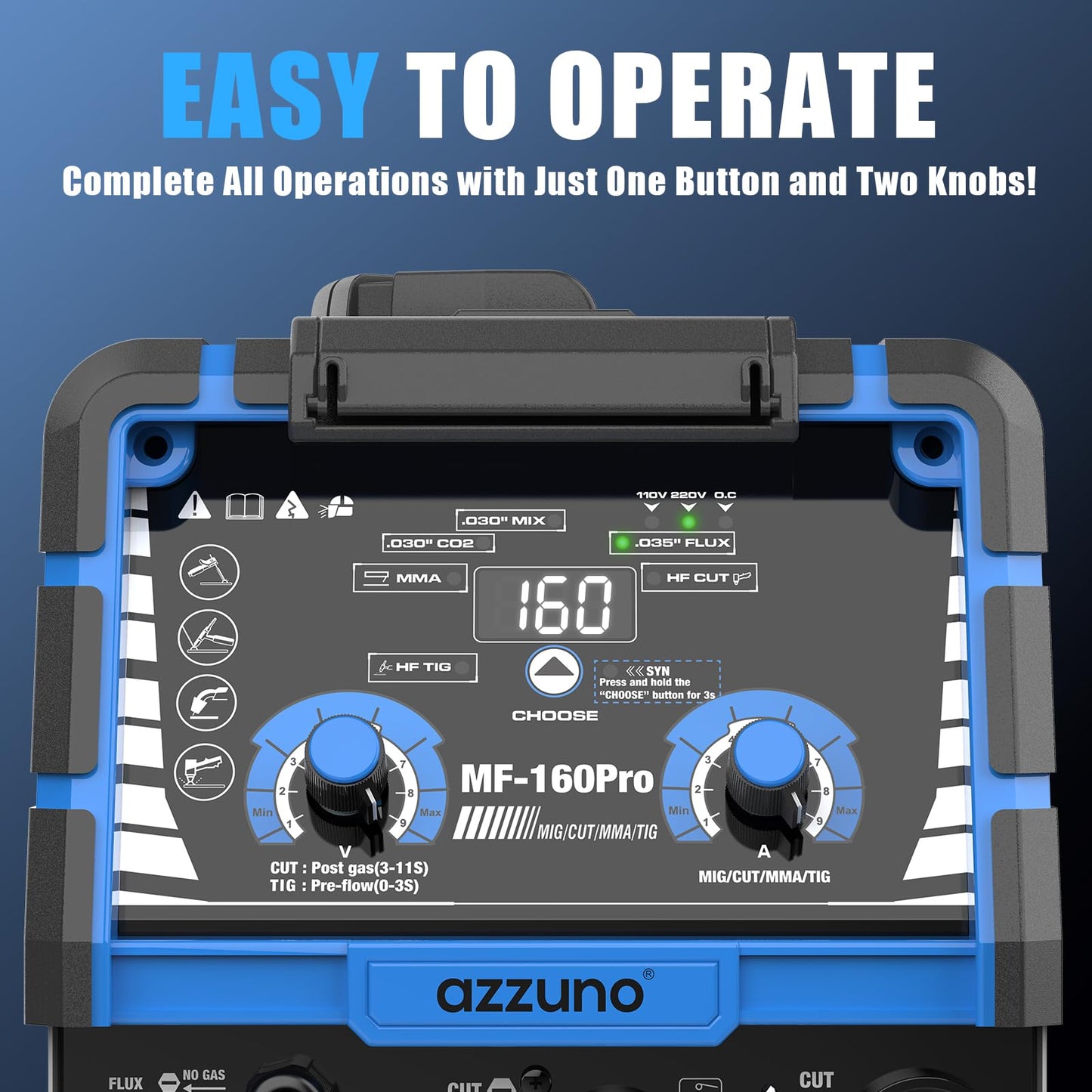 AZZUNO Plasma Cutter Welder Combo 160A, 5 in 1 Plasma Cut/Gas MIG/Flux MIG/HF TIG/Stick Welder Machine, 110V/220V Multiprocess Welding machine(Light Grey)