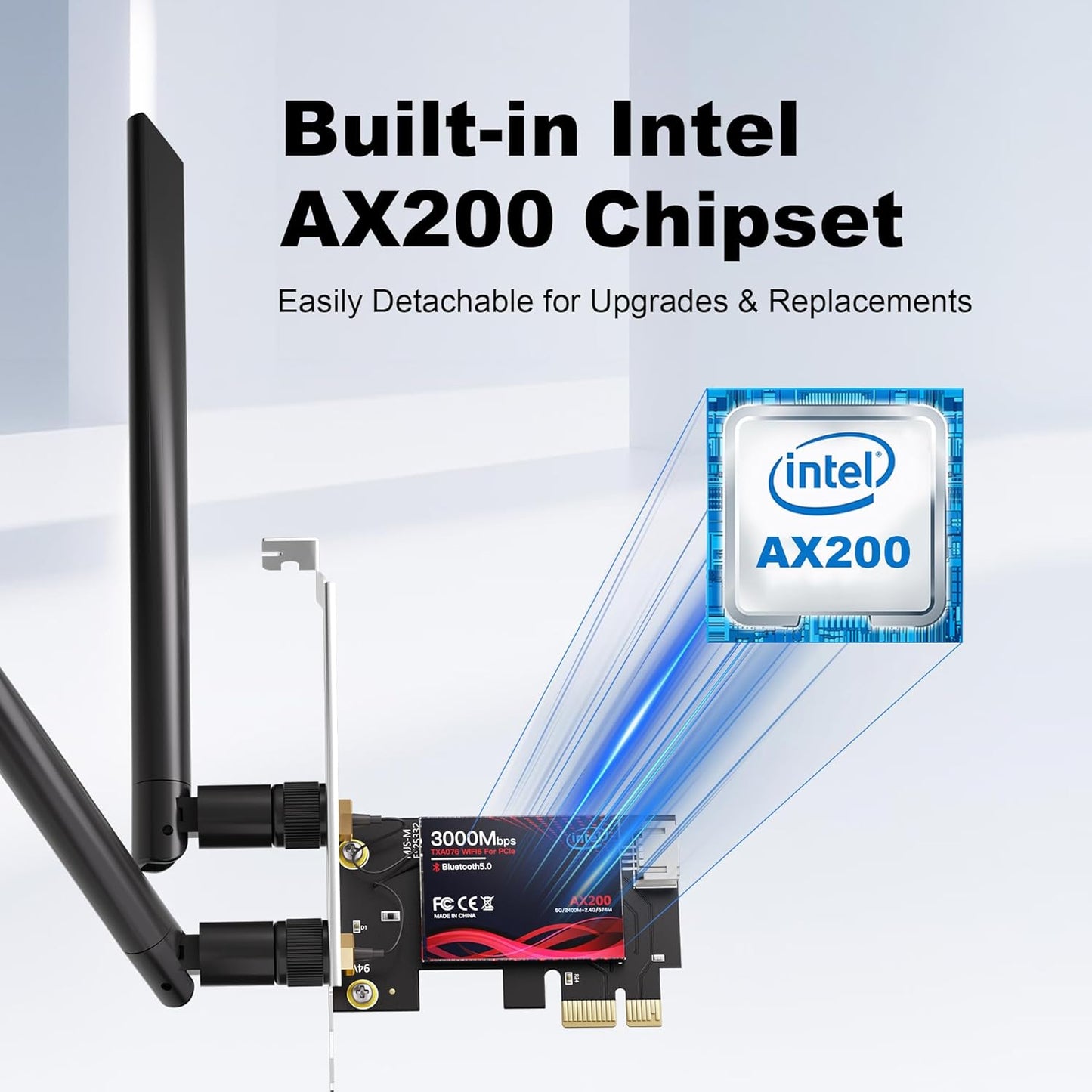 BZIZU 6 5.2,3000Mbps Latency,WPA3 Security,4K 11/10 WiFi PCIe Card for Gaming PC with Bluetooth Ultra-Low Streaming/VR