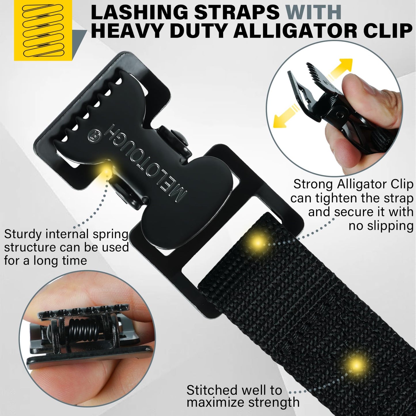 MELOTOUGH 4Pk 1" x 2ft Lashing Strap with Alligator Thumb Buckle Cargo Secure Webbing Up to 450lbs,Ladder Straps,Tie Down Straps,Utility Straps with Clips,Black