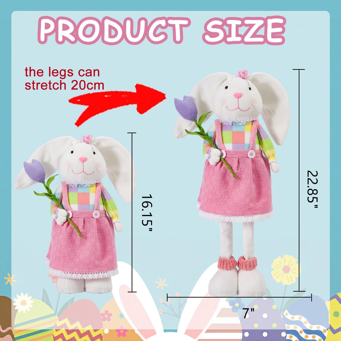 Skiennix Standing Easter Bunny Decor - Plush Gnome Figurine with Stretchable Legs | Cute Pink Spring Decoration for Home & Office