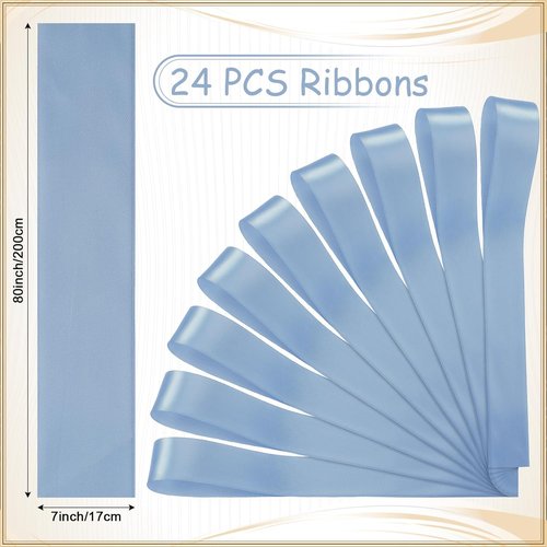 Daifunli Wedding Bows - 24 Pcs Dusty Blue Satin Chair Decorations | Elegant Aisle Decor Ribbons