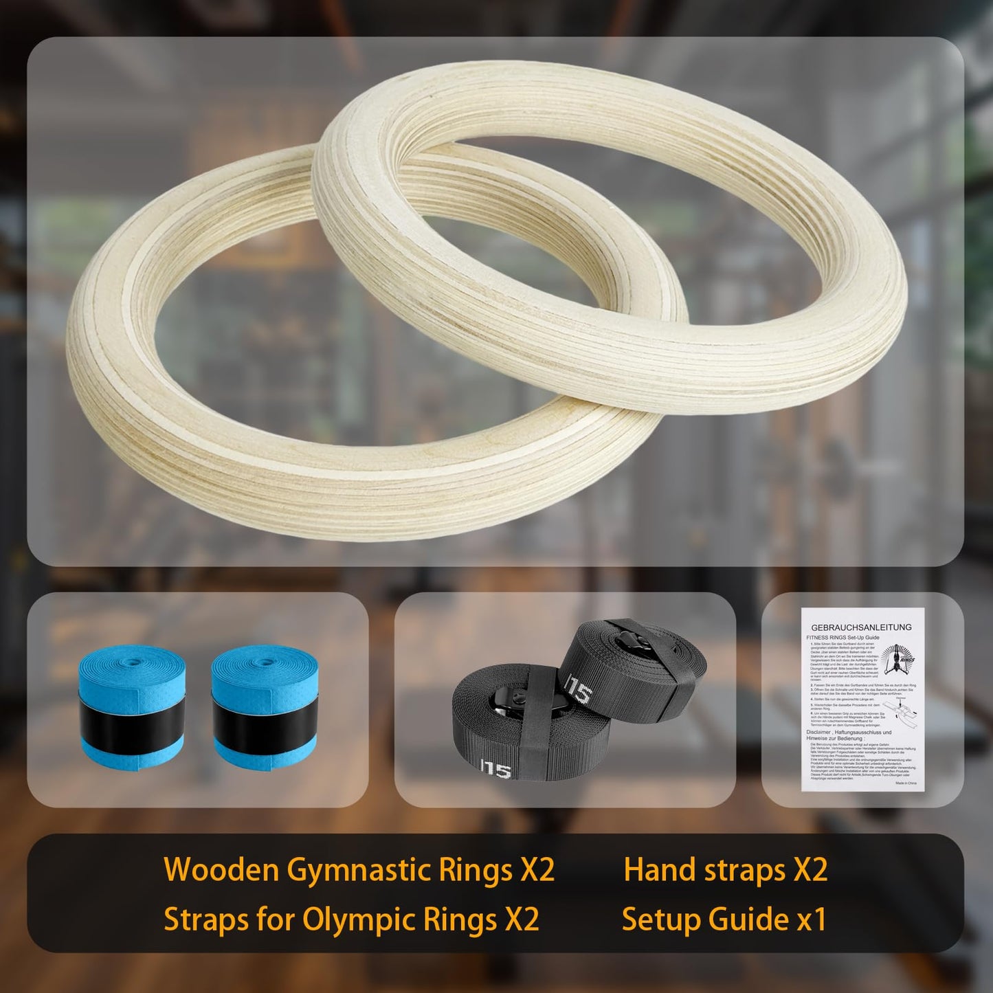 Cesilili 32mm Wooden Gymnastic Rings with Quick-Adjust Numbered Straps for Enhanced Workout Control, Designed for Strength Training, Home Gym, Calisthenics & Travel Fitness