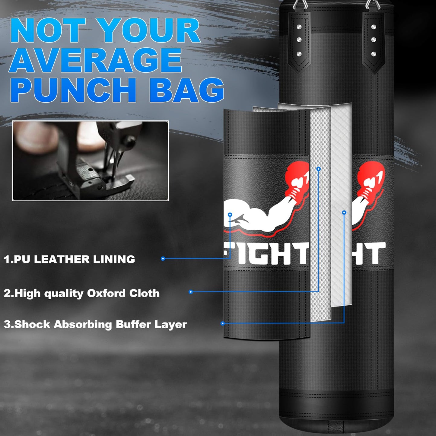 Punching Bag for Adults Teens, 4FT Oxford Heavy Boxing Bag Set with 12 OZ Boxing Gloves, Suitable for MMA Karate Kickboxing Boxing Muay Thai Training at Home or Gym - Unfilled