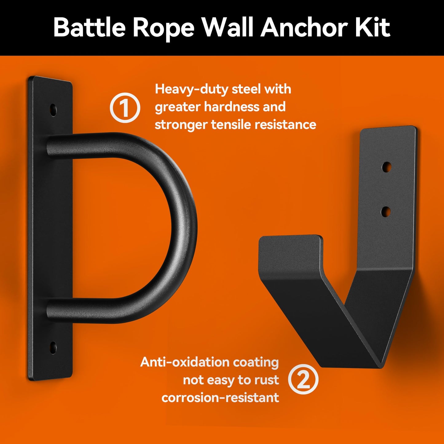 YUEYIN Battle Rope Wall Anchor Kit, Heavy Duty Steel Wall Anchor with Training Rope Organiser, Fitness Rope Wall Mount, Black
