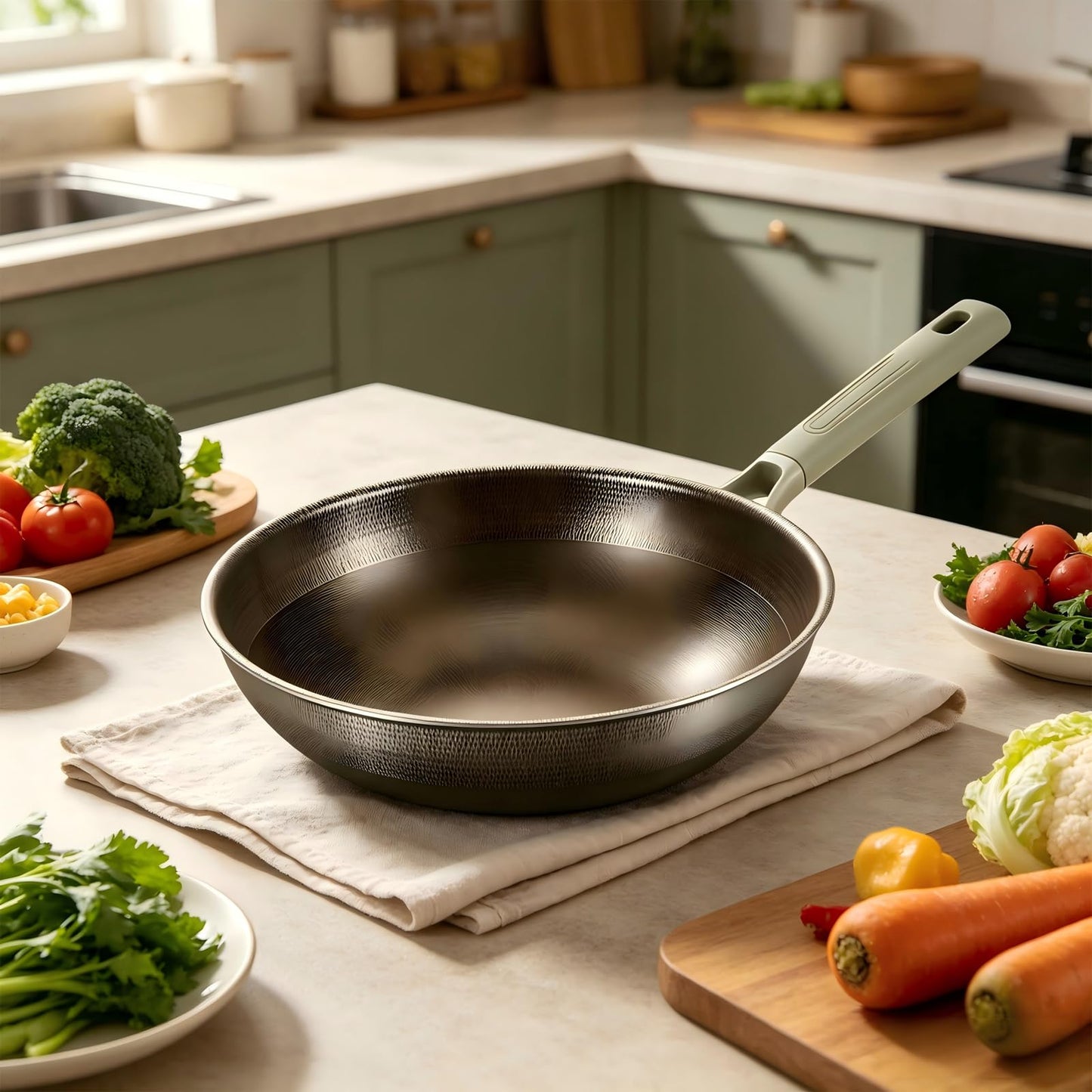 DAMAIXINGSHUO Titanium Pans for Cooking,Extended Cool-Touch Handle 13 Inch Titanium Pan,Elegant Design Skillet with Lid, PFAS/PFOA/PTFE Free,Works on All Stovetops Including Induction