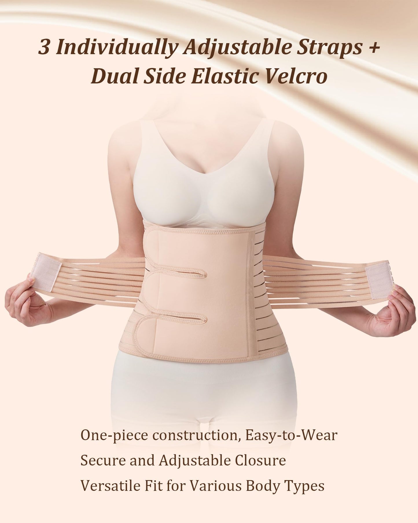 Evantha Postpartum Belly Band for Women: Adjustable Compression Wrap for Abdominal & Waist Support C-Section & Vaginal Birth Recovery Beige L