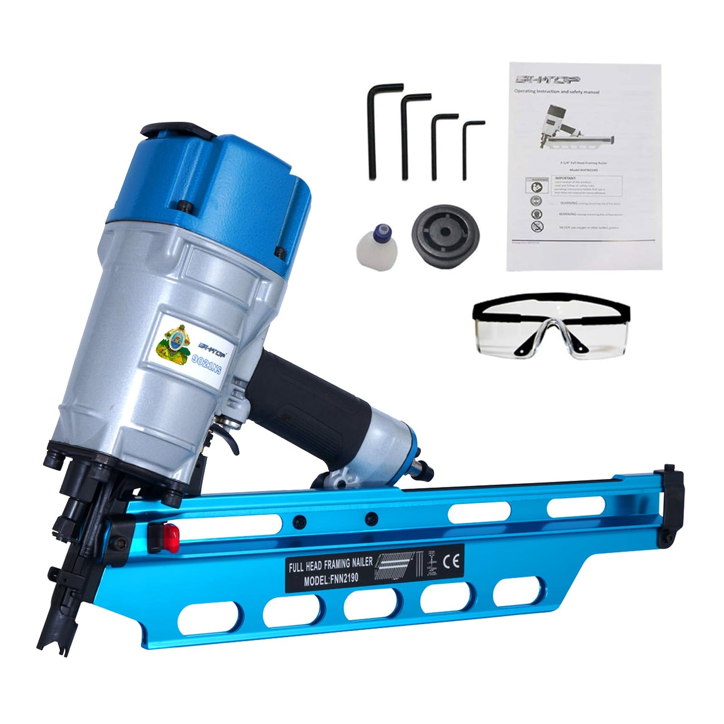 BHTOP Honduras Style 9021NS Framing Nailer 21 Degree 3-1/2" with Depth Adjustment Professional Air Nail Gun