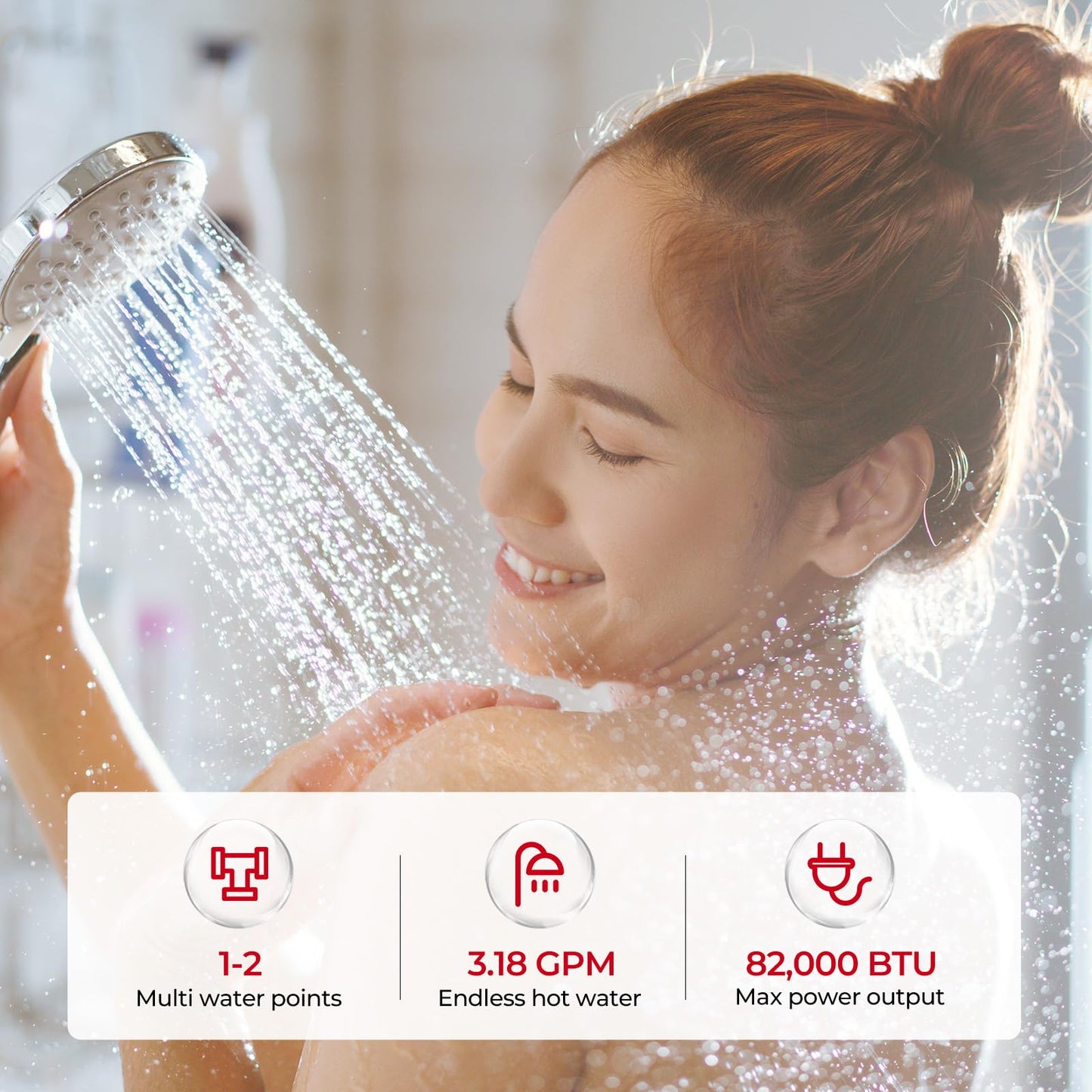 CAMPLUX Tankless Water Heater Natural Gas, 3.18 GPM Up to 3.8 GPM 82,000 BTU On demand Residential Tankless Hot Water Heater Gas Indoor for Mobile Home, Constant Temperature System, White
