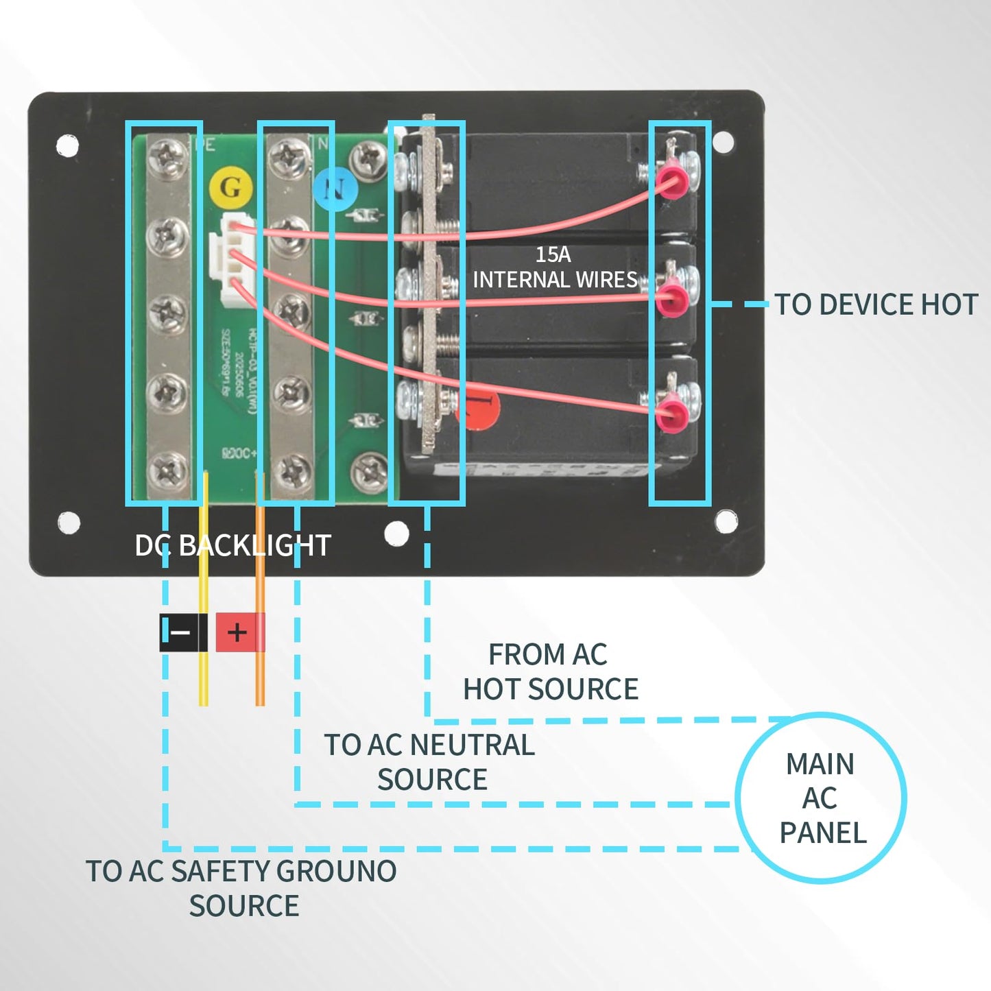 Haoguo Marine Distribution Switch Panel, 120VAC 3-Position Circuit Breaker with LED Indicators, 12VDC Backlit Board, Multiple Labels, Overload Protection, for Boats, RVs, and Home AC Circuits,HCTP-03