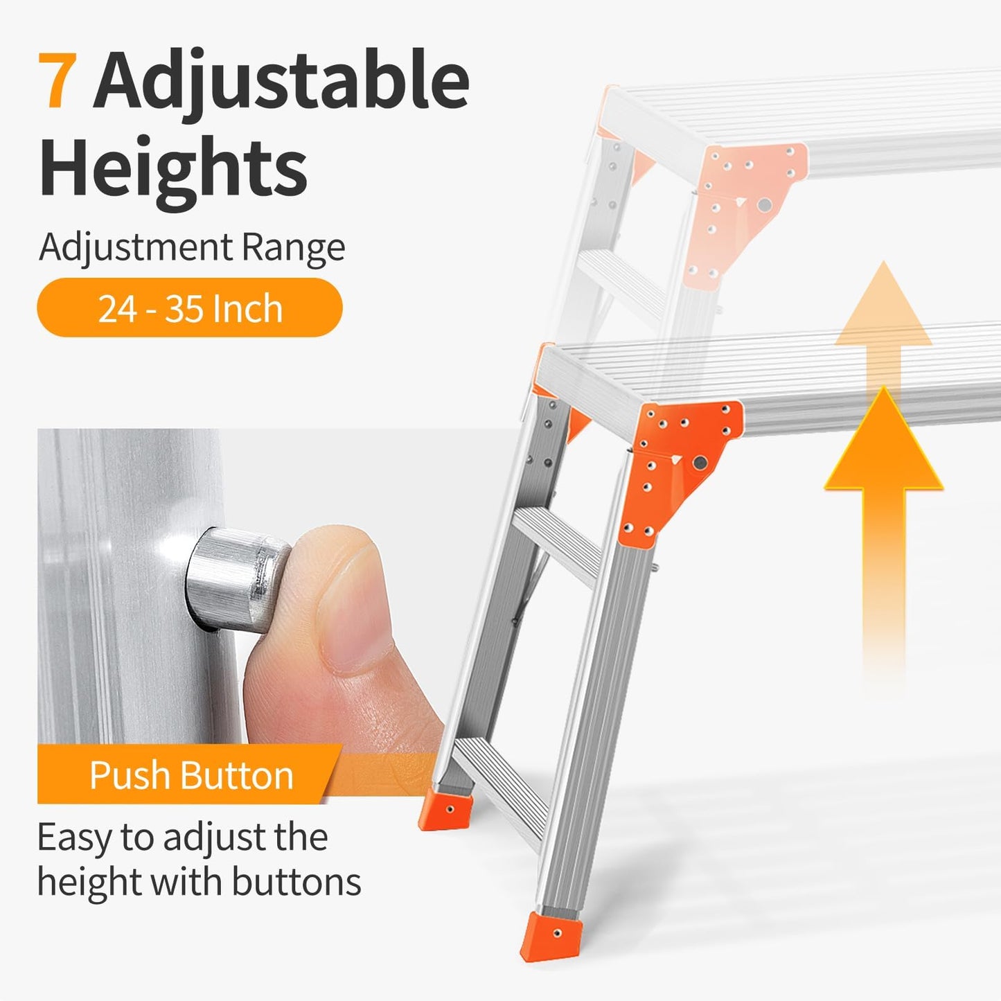 SHANTRA Multifunctional & Adjustable Work Platform with 330 lbs Capacity, 24 to 35 inches Step Ladder, Aluminum Folding Scaffolding Ladder, Heavy Duty Portable Work Bench Stool with Non-Slip Feet