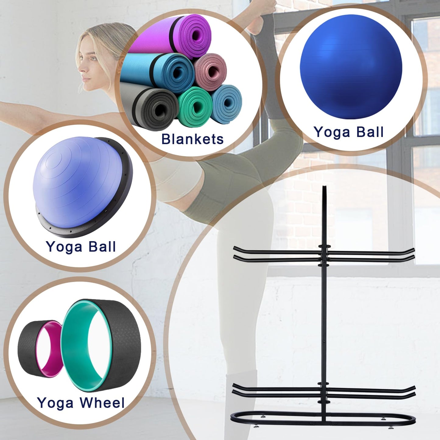 MEIPEIQIZHI Stabilising Ball Rack,Exercise Ball Holder,Medicine Ball Rack and Yoga Ball Storage Suitable for Stability Ball,Yoga Mats Home Gym and Commercial Gym