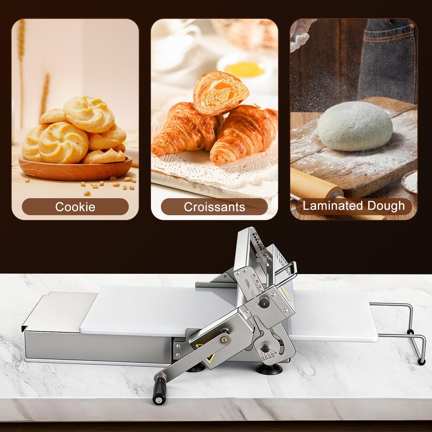 Folding Dough Sheeter Machine, 15.5"Stainless Steel Manual Dough Roller Adjustable Thickness with Sheeter Board for Pizza Croissants Pastry Crust Pastry (Type 400)