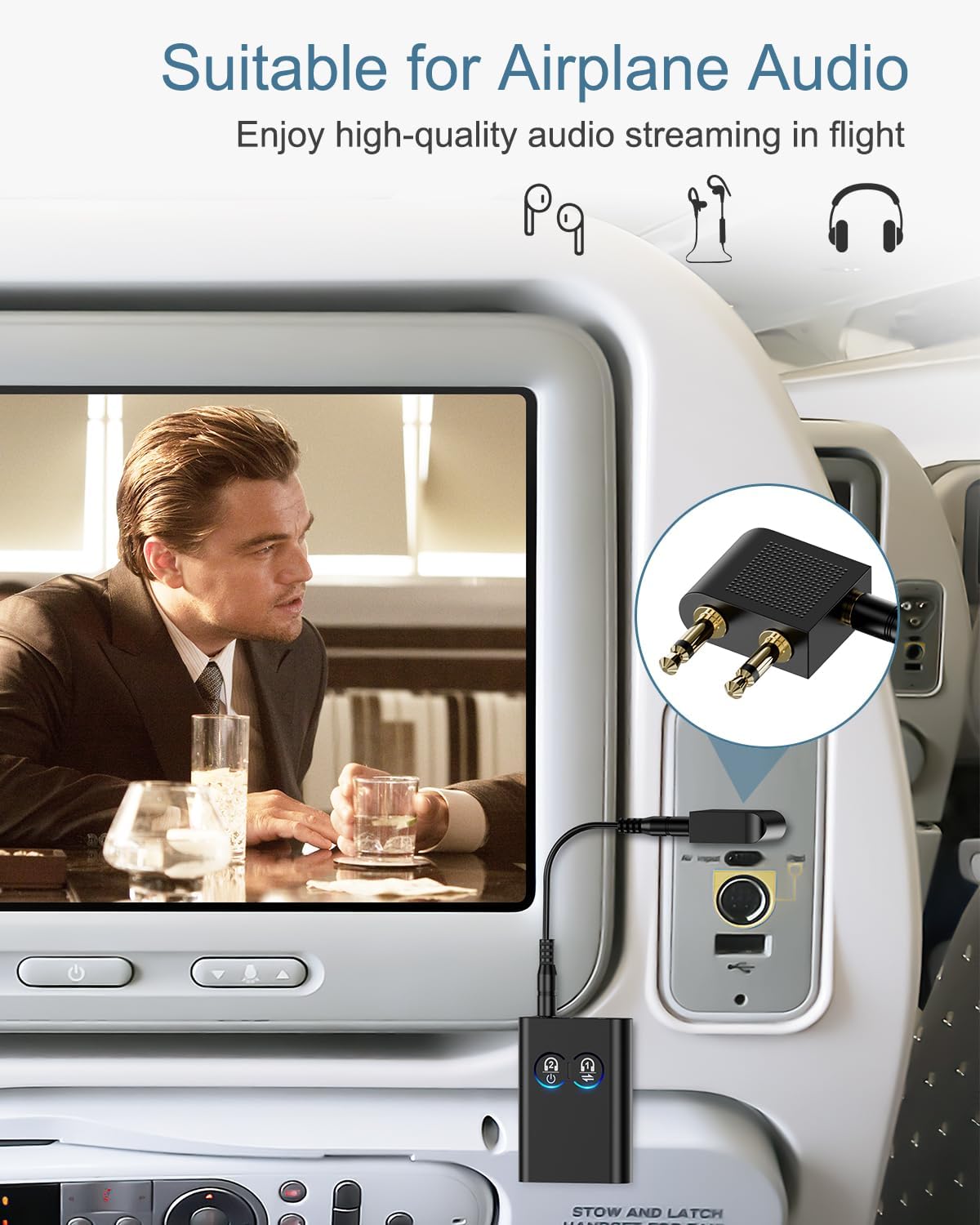 Ankilo 5.2 2-in-1 Bluetooth Transmitter Receiver, Upgraded Airplane Wireless Adapter, Dual Link AptX