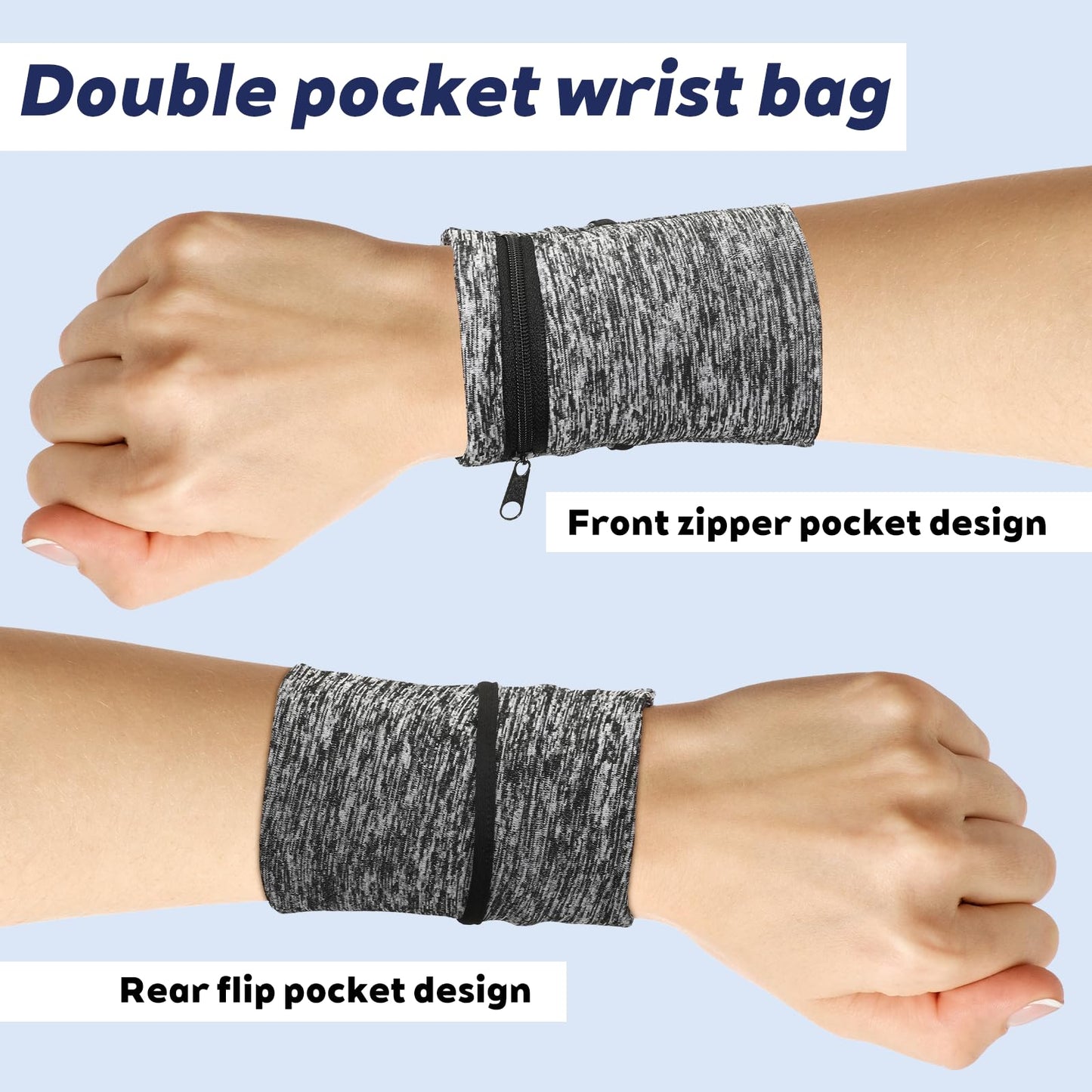Yuanan 6 PCS Wrist Wallet, Wrist Wallet for Men Wearable Elastic Wristband with Zippered Pocket Light Running Wristbands for Storing Items During Sports, Travel and Outdoor Activities-2 Styles