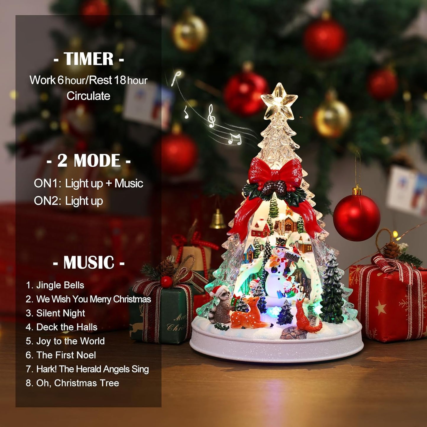 Priddop Christmas Village Scene - Animated Tree with Rotating Snowman & LED Lights | Musical Home Decor