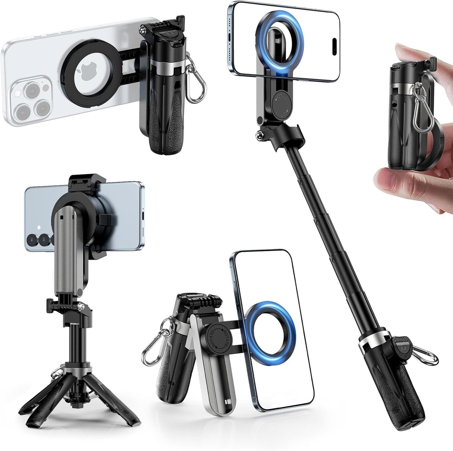 CloudValley 4-in-1 360 Magnetic Mini Selfie Stick Tripod, Pocket Size Phone Tripod with Rotation, Choice Rechargeable