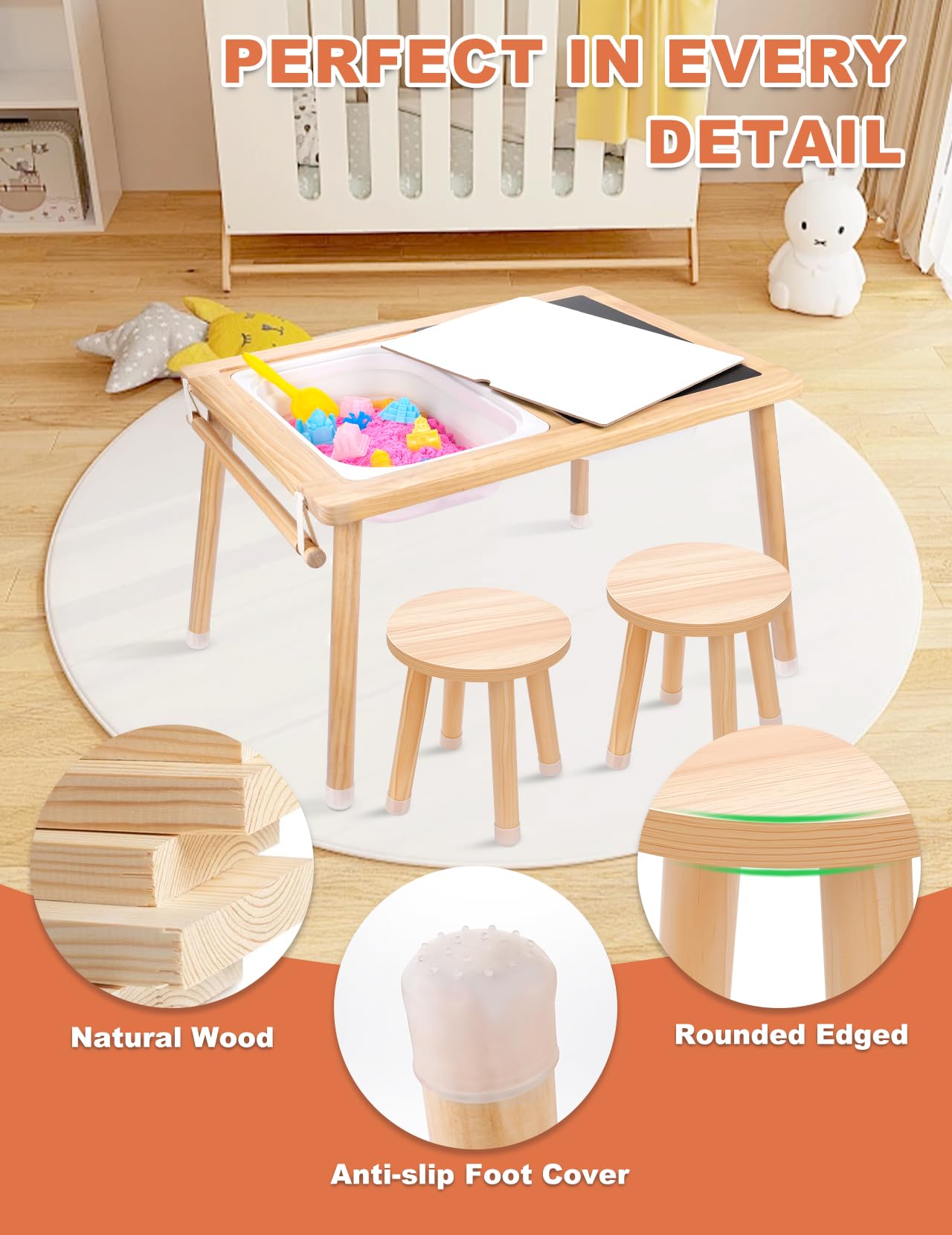 ZYLOHA Toddler Sensory Table and Chair Set, Kids Sensory Bin Tables with Paper Roll Stick & Double-Side Board,Toddler Play Table with 3 Storage Bin, Indoor Outdoor Boys Gilrs