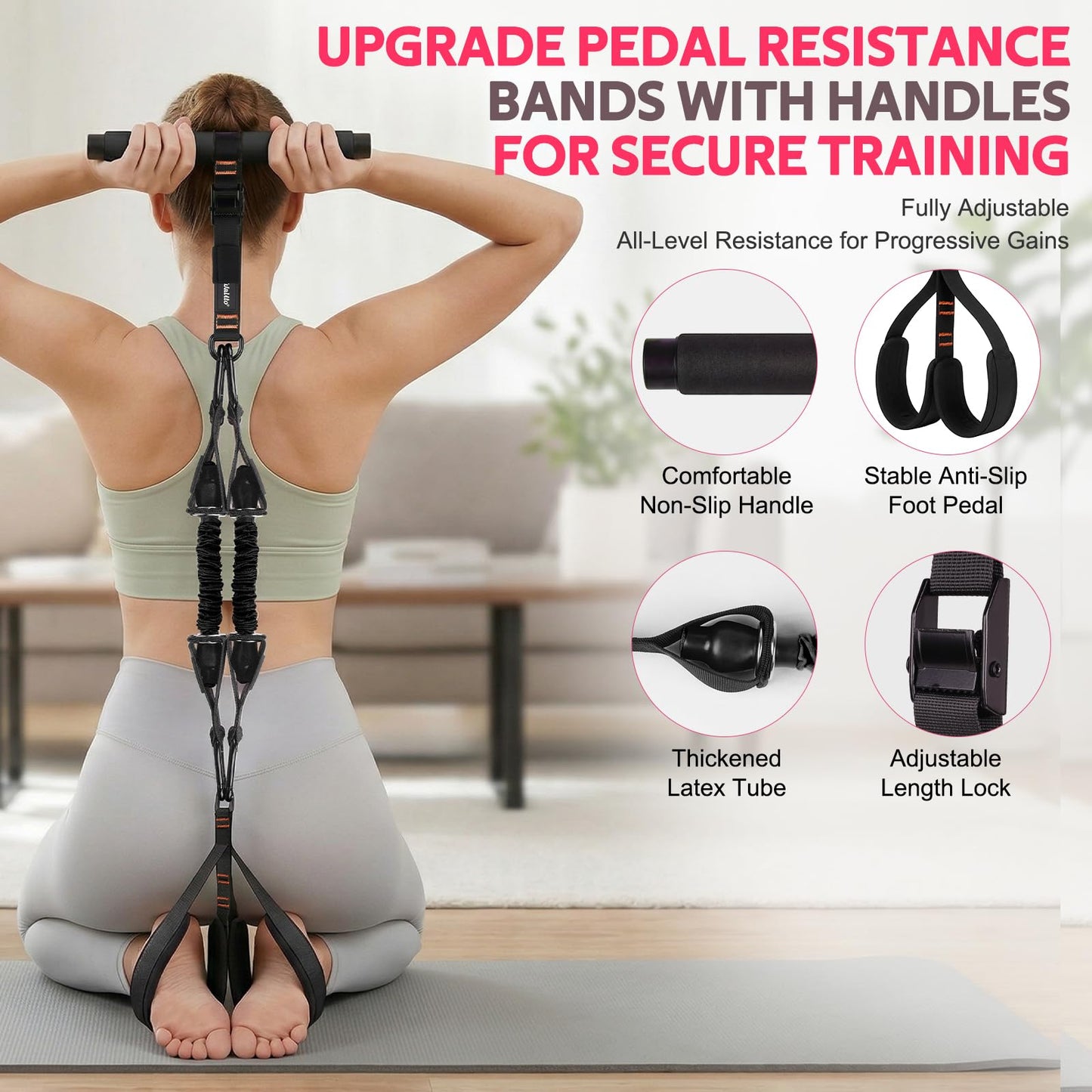 WALITO 15 PCS Pilates Kit, Adjustable Pedal Resistance Band with Handle, Figure 8 Resistance Band for Exercise Women, At Home Workout Equipment Set with Yoga Ball & Booty Bands for Full Body Gym