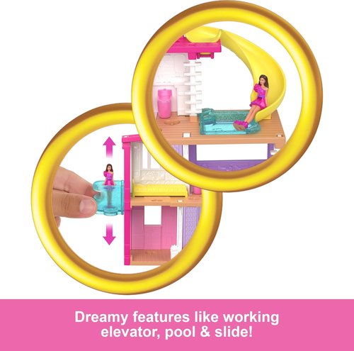 Barbie Mini Dreamhouse Doll House Set - Includes 1.5-Inch Doll, Furniture, Elevator & Pool