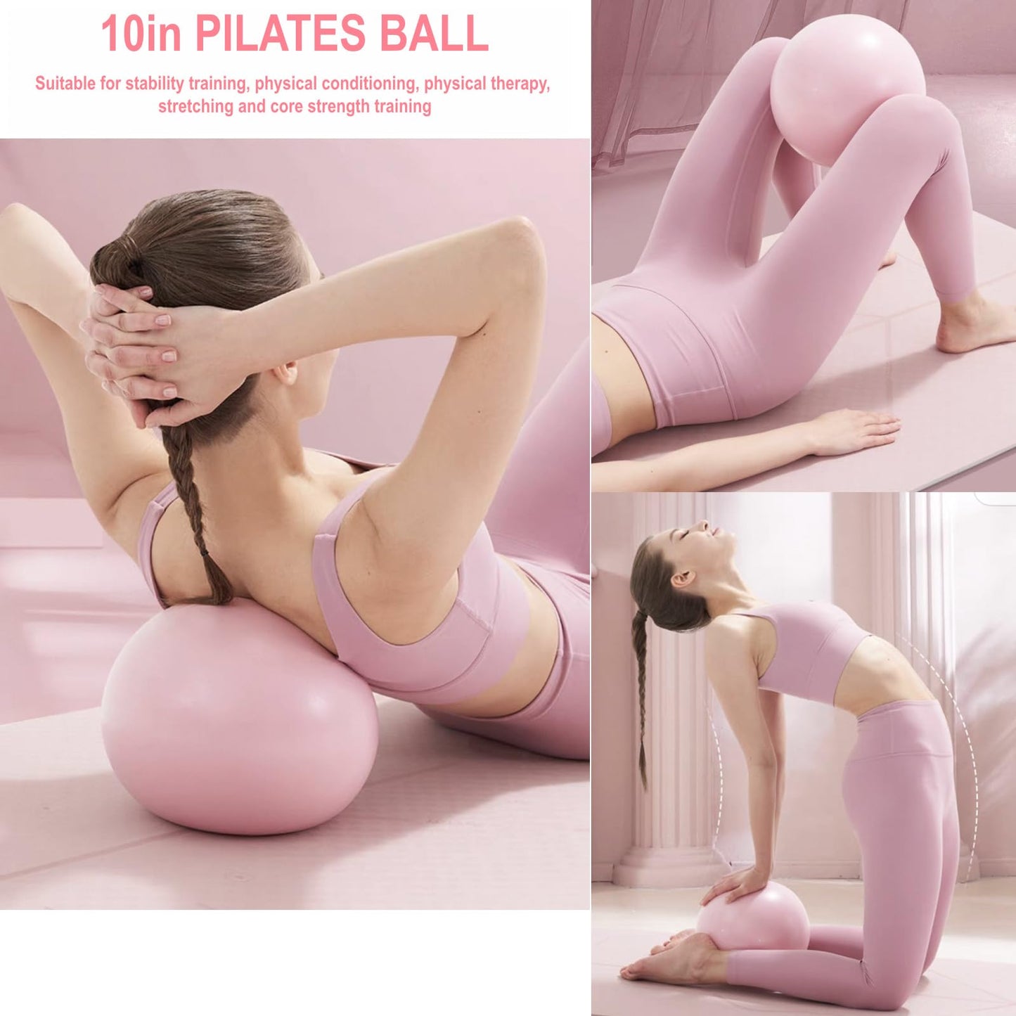 Pilates Equipment, Pilates Kit for Home Workouts, Pilates Essentials Kit for Women, Home Pilates Kit with Pilates Ring and Ball Set, Booty Bands, Figure 8 Resistance Band, Yoga Band (Pink for Mother)