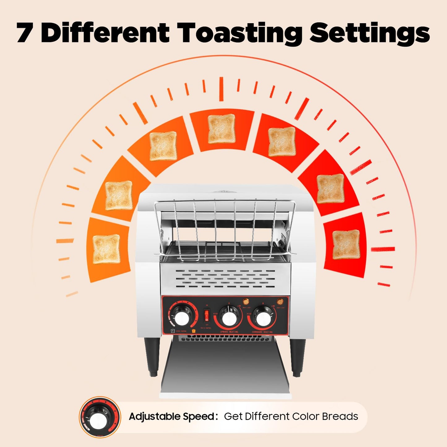300 Slices/Hour Commercial Conveyor Toaster, 2200W Electric Restaurant Toaster for Toast Bun Bagel Bread, Heavy Duty Stainless Steel Industrial Toaster Oven for Café, Buffet, Bakery