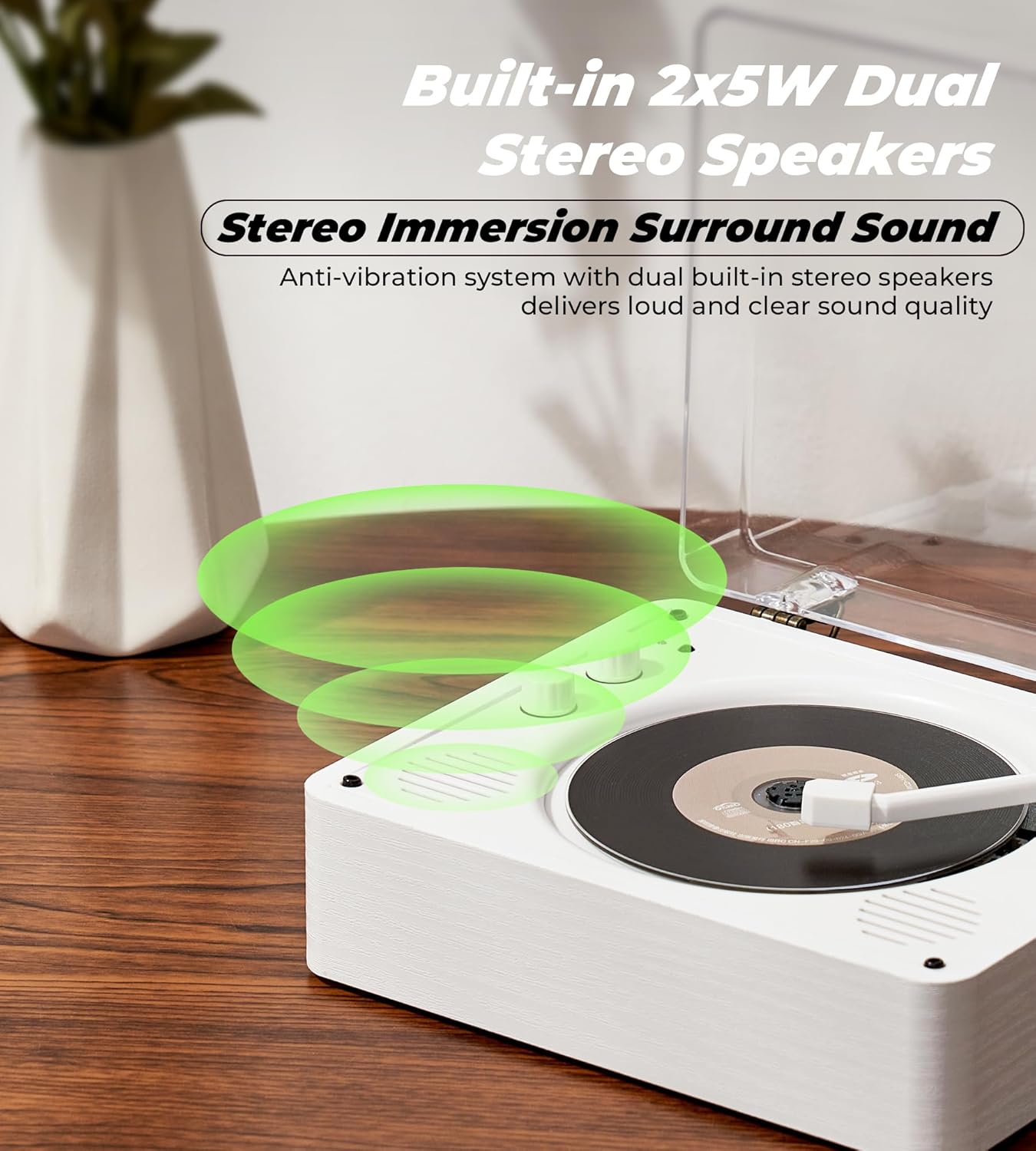 Vangoa 3.5mm CD Player for Home Small with HiFi Speakers, Portable Rechargeable CD Player Double Headphones Jack