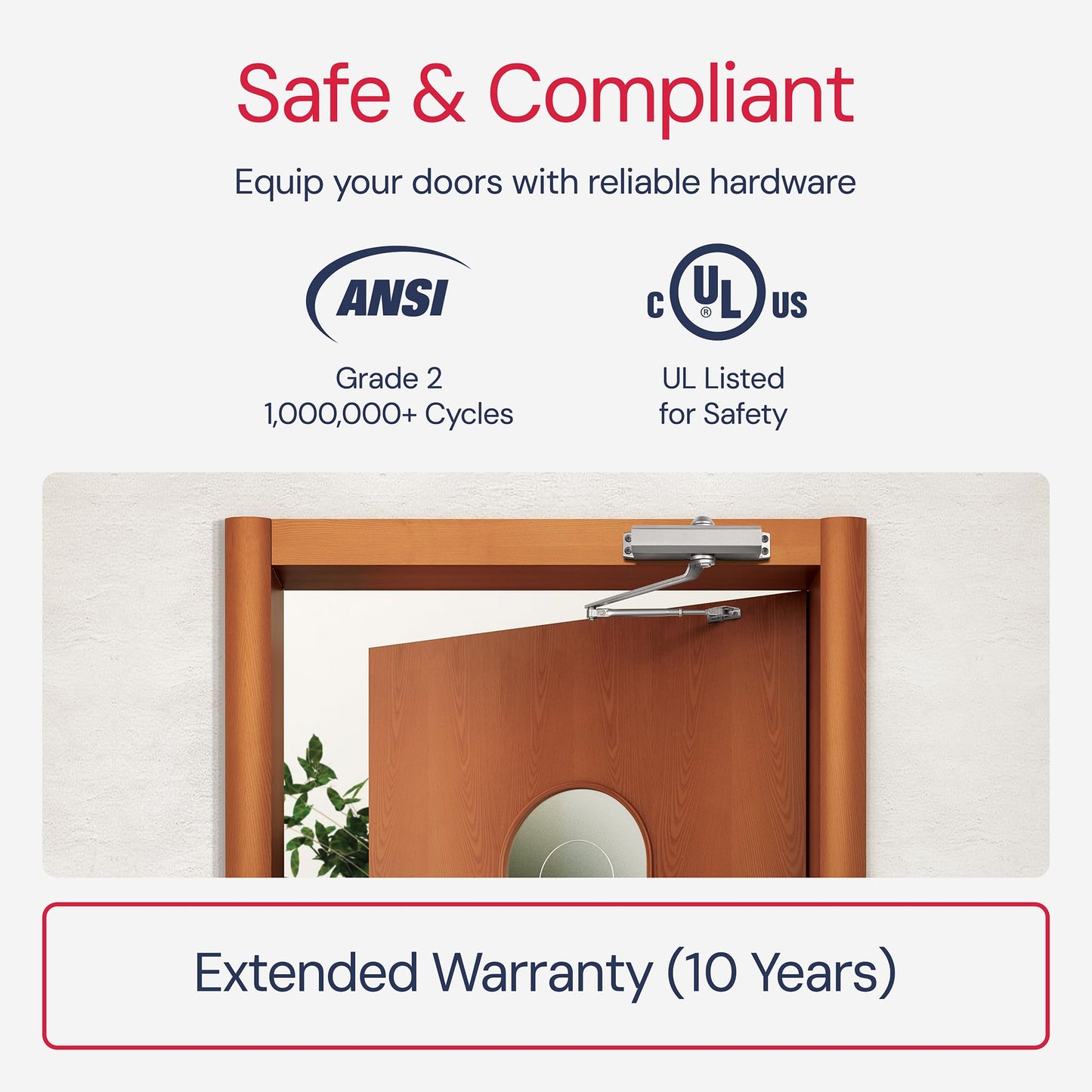 Lawrence Medium Duty Commercial Automatic Door Closer - Surface-Mounted Auto Door Closer for Home, Garage & Light Commercial Door Use - Embassy Series LH534