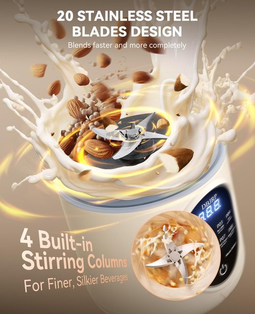 44oz Nut Milk Maker Machine, 8 in 1 Automatic Soy Milk Maker, Homemade Soy, Almond, Oat, Coconut, Plant Based and Non Dairy Beverages, Delay Start/Self-Cleaning with Electronic Cookbook