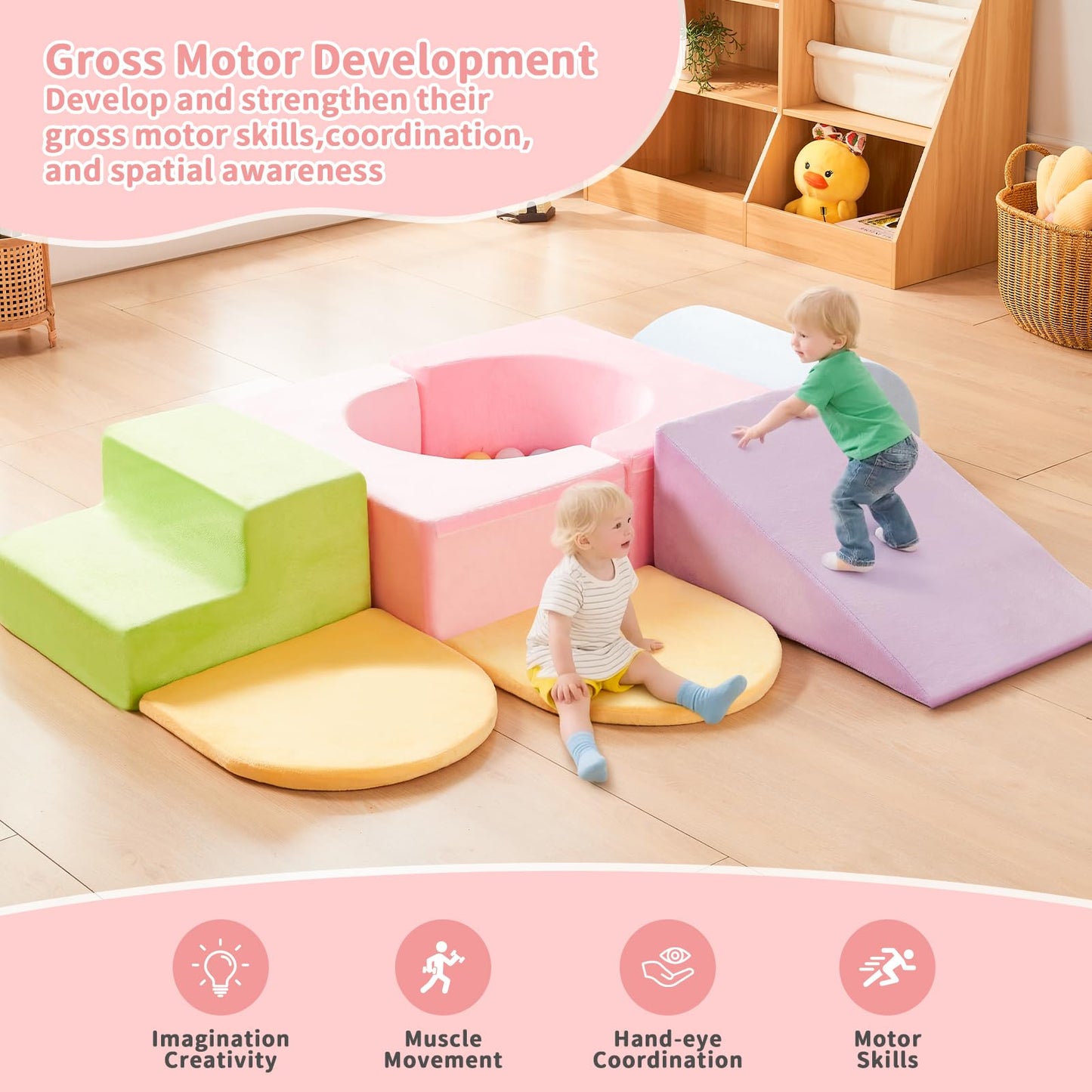 IFNOW Climbing Toys for Toddlers Indoor,7-Piece Foam Toddler Climbing Blocks Set, Colourful Soft Play Climbing,Play Gym Climber Structures for Toddler,Climb and Crawl Play Set with Widended Velcro