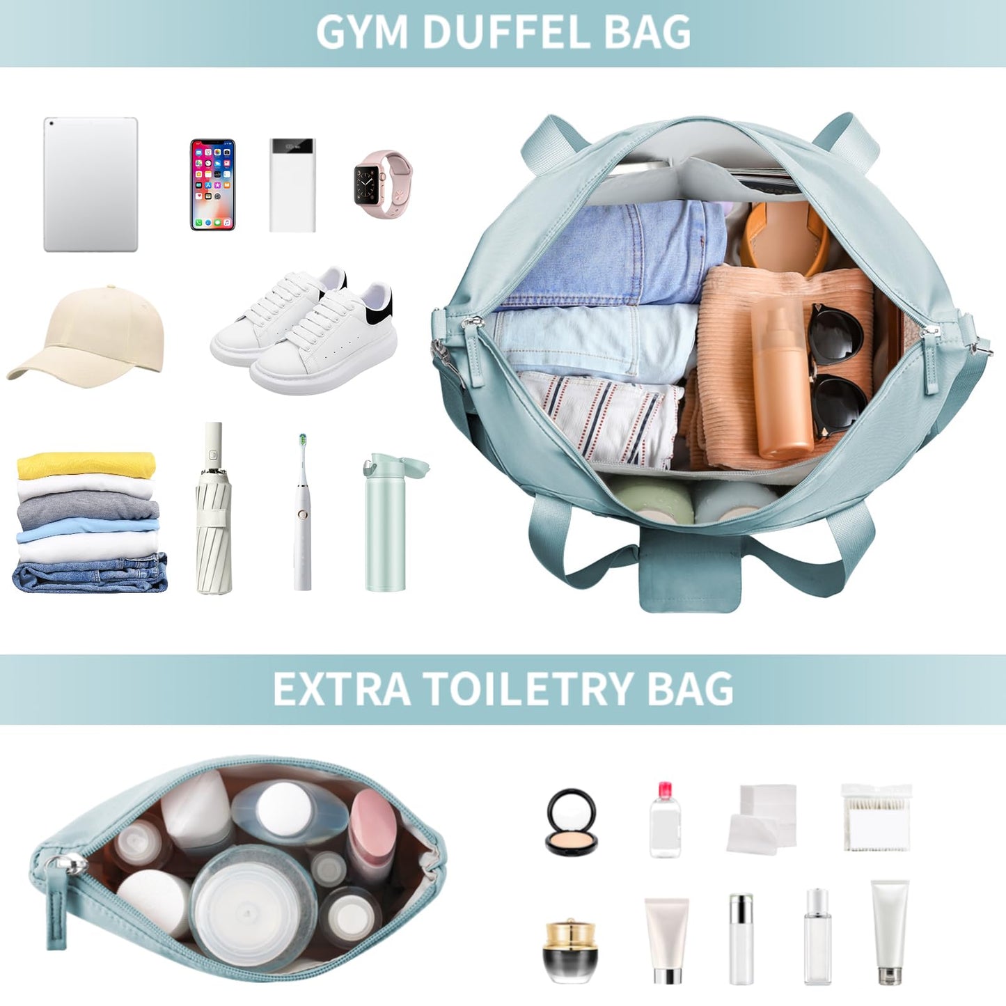 ETRONIK Gym Bag for Women, Personal Item Travel Bag with Shoes Compartment, Weekender Overnight Duffel Bag with Wet Pocket, Carry On Bag for Women, Travel, Gym, Weekend