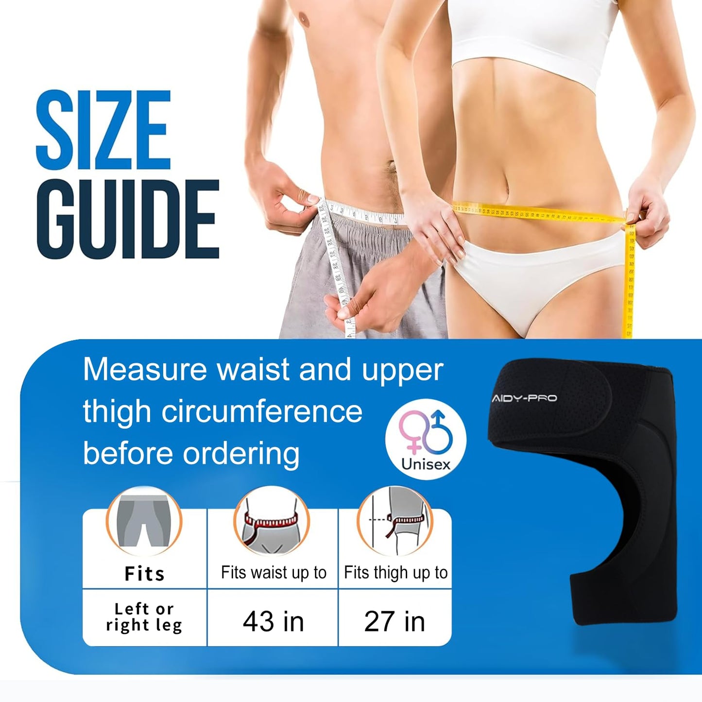 AIDY-PRO Hip Brace for Men and Women, Adjustable Groin Compression Wrap Hamstring Braces, Hip Support Brace for Sciatica Pain Relief for Thigh Injury, Hips Flexor Strain, Labral Tear, Muscle Recovery