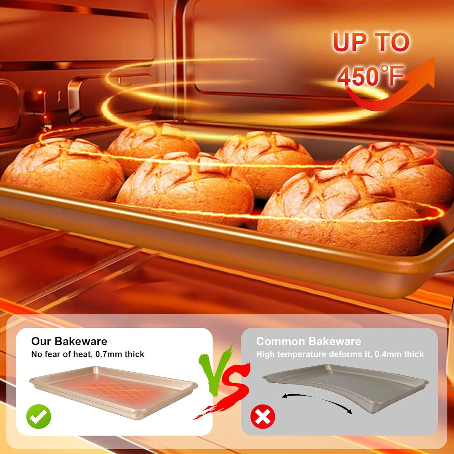 Skiennix Baking Sheet Pan Set - Nonstick Commercial Cookie Sheets | Heavy Duty & Easy Clean, Champagne Gold
